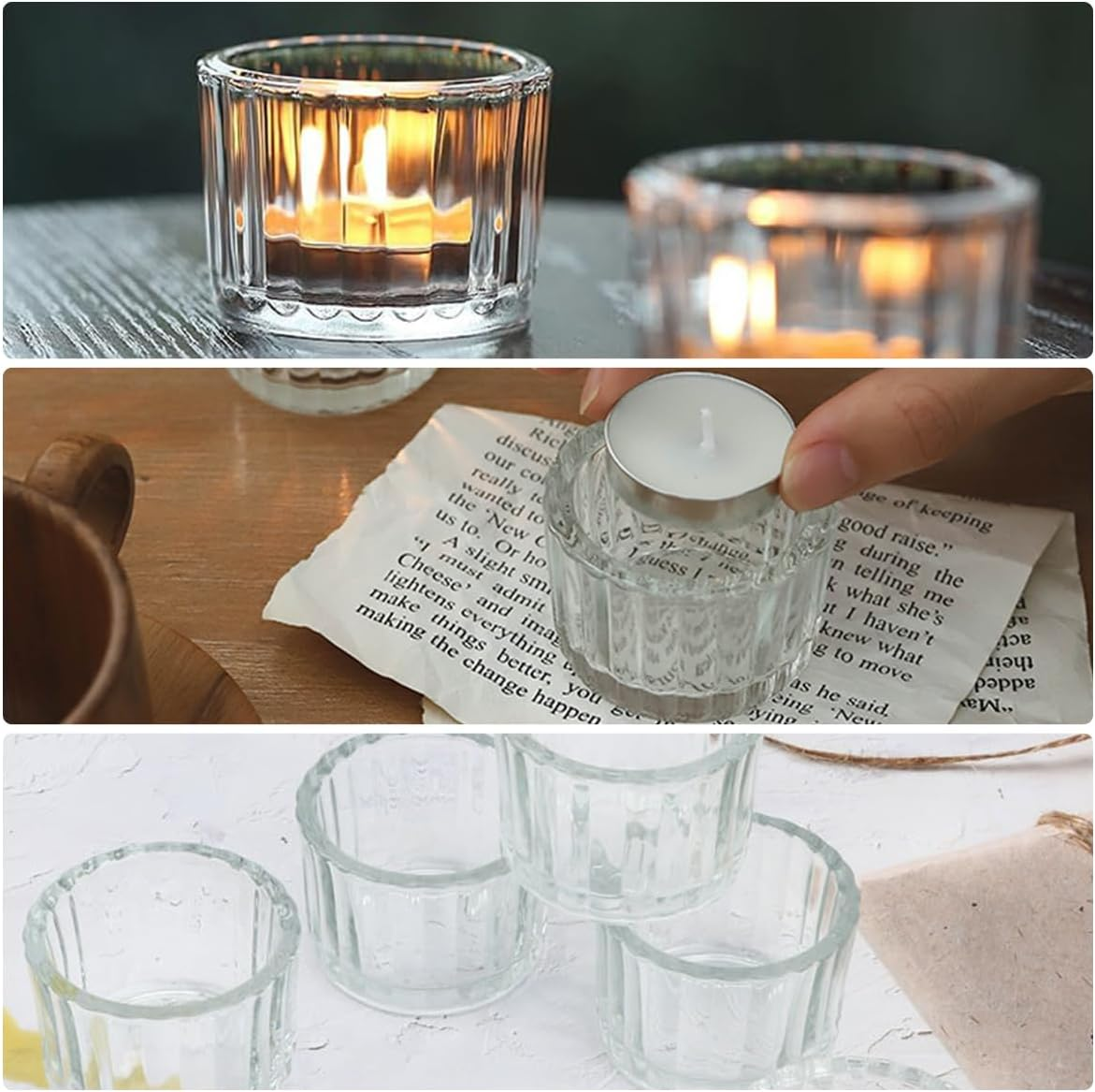 12 PCS Clear Tealight Candle Holders, Glass Candle Holder, Votive Candle Holders Small, Tea Light Candle Holder Glass for Table Centerpiece Wedding Baby Shower Home Dinner Party Decorations image number 1