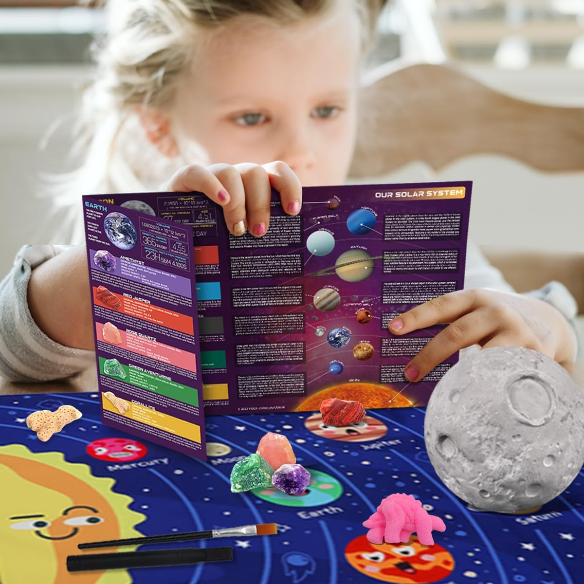 Gemstone Dig Kit, Dig up 15 Rocks & Minerals from Earth Moon Mars, Solar System Planets Geology Science Set, Space Rock Mining Toys for Kids, STEM Toy for Boys & Girls Age 6-8-12 image number 5