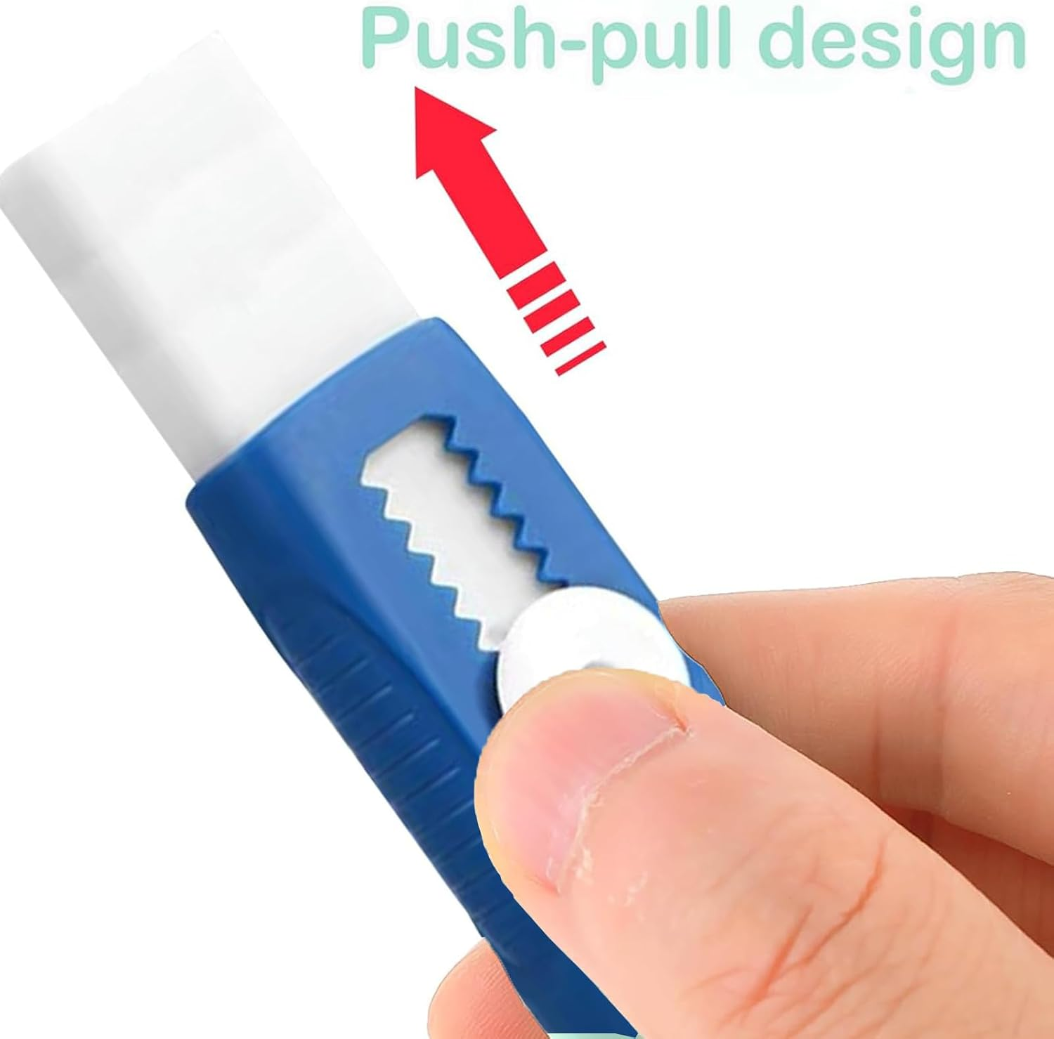 4+1Pack Rubber Erasers Sliding Retractable Eraser, Assorted Soft Colors Pastel Erasers Push Pull Aesthetic with for Students Kids, School Office Home Supplies (Blue and White) image number 1