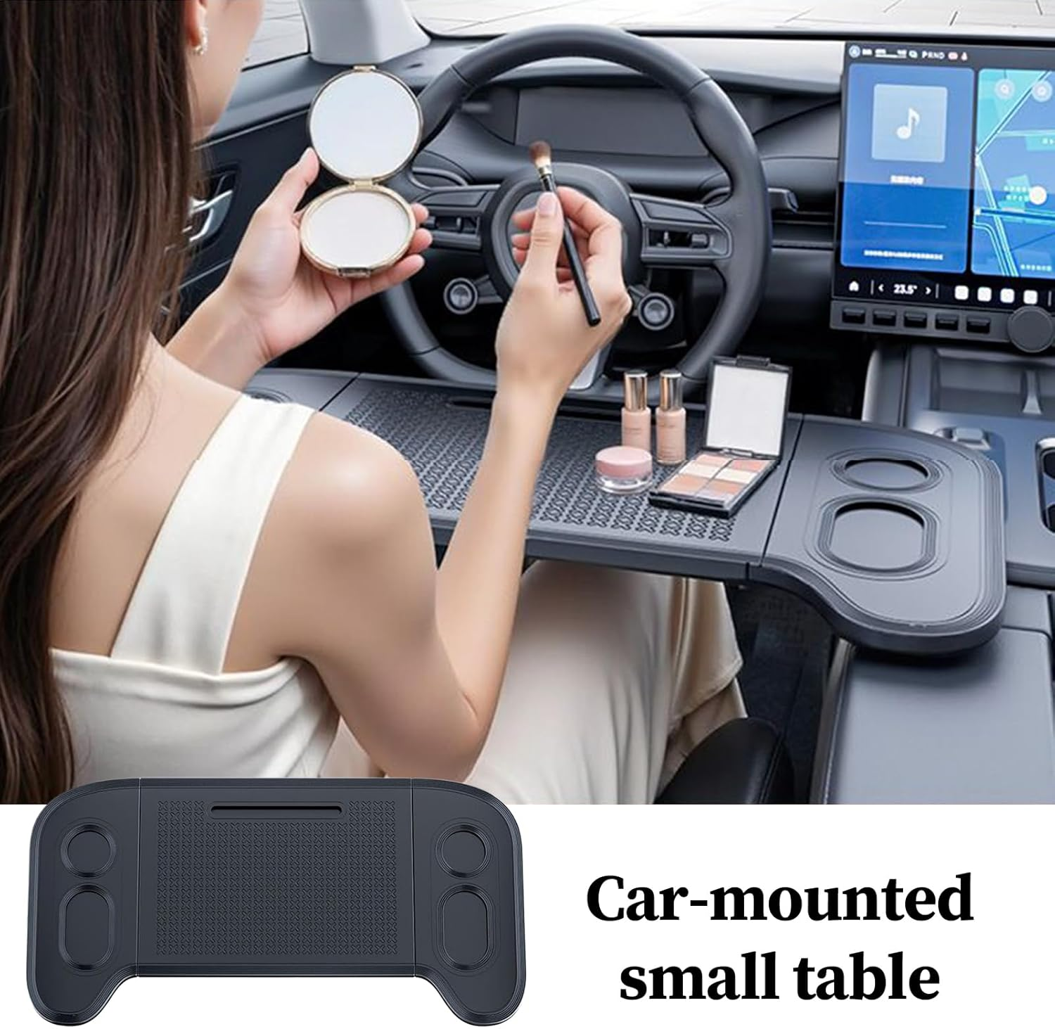 Food Tray for Car,Foldable Car Table Tray - Food Desk Work Stand,For Camping Meeting Work Eating Travel Truck Van Snack Cup Computer Laptop Road Trip image number 2
