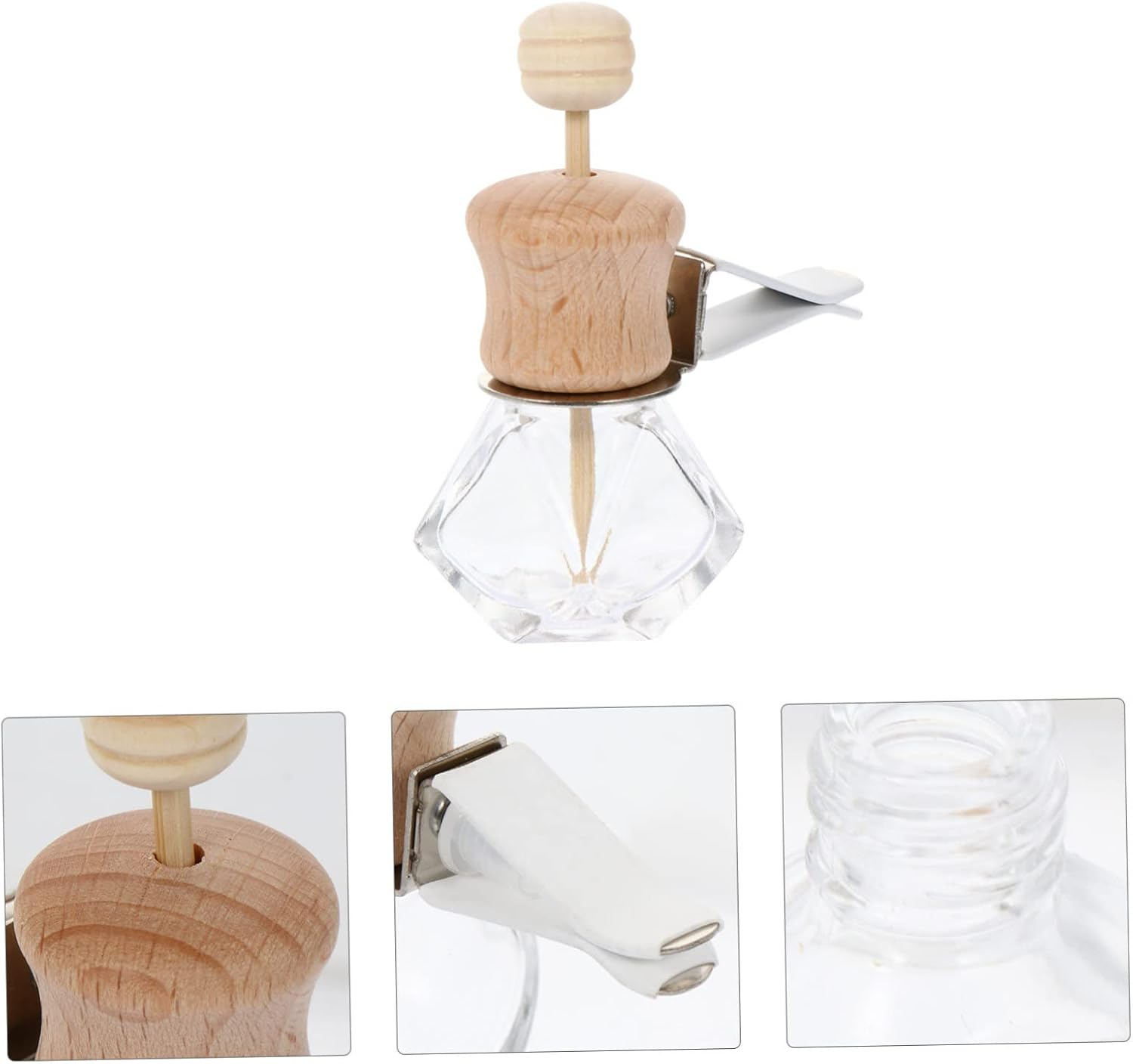 GARVALON 3Pcs Air Vent Essential Oil Bottle Car Perfume Diffuser Wooden Lid Fragrance Oil Glass Diffuser Bottles for Car Home