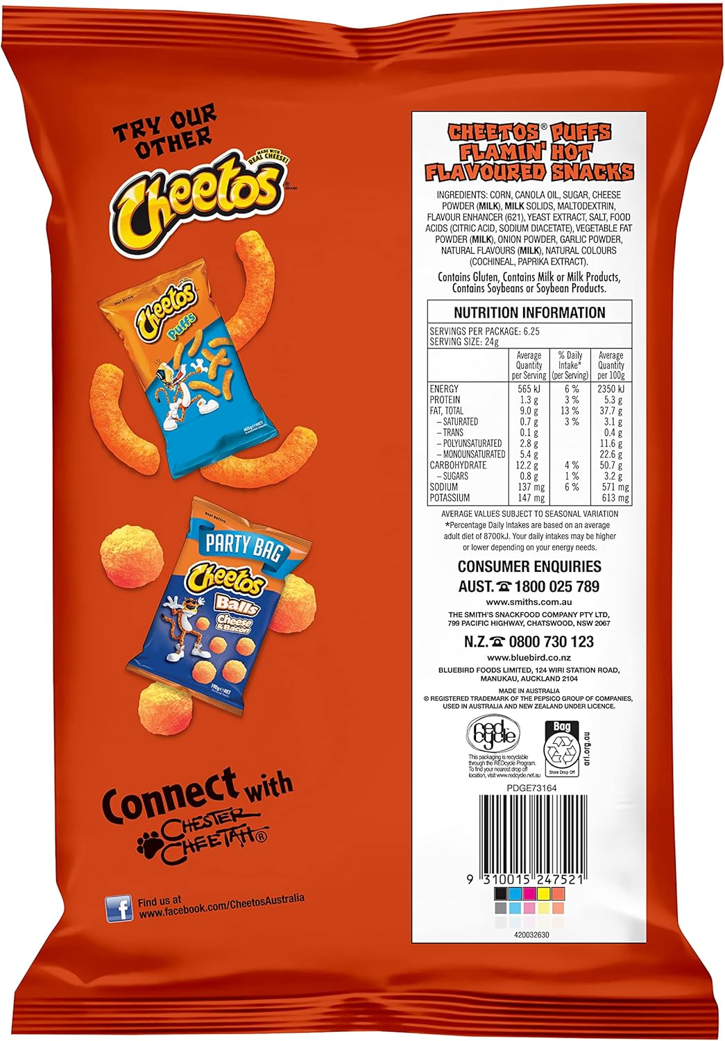 Cheetos Puff Cheese Snacks Share Pack Party Bag Flaming Hot 150G image number 1