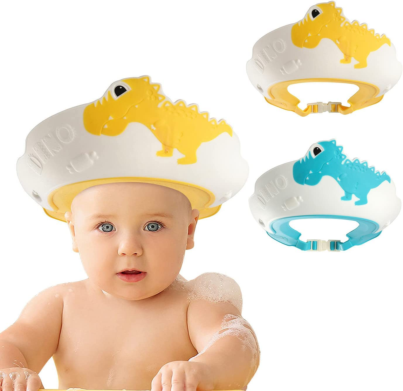 FUNUPUP 2 Pack Baby Shower Cap, Kids Shampoo Shower Bath Cap Adjustable Hair Washing Shampoo Shield Baby Visor for Eyes and Ears Protector (Dinosaur) image number 5