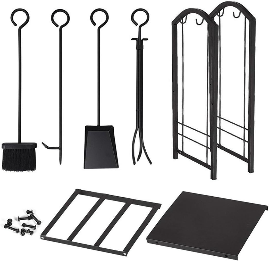 Firewood Rack with 4 Tools Set - Heavy Duty Steel Log Holder Includes Poker, Brush, Shovel & Tongs | Rust-Resistant Indoor/Outdoor Use (73Cm X 30Cm X 45Cm) image number 4