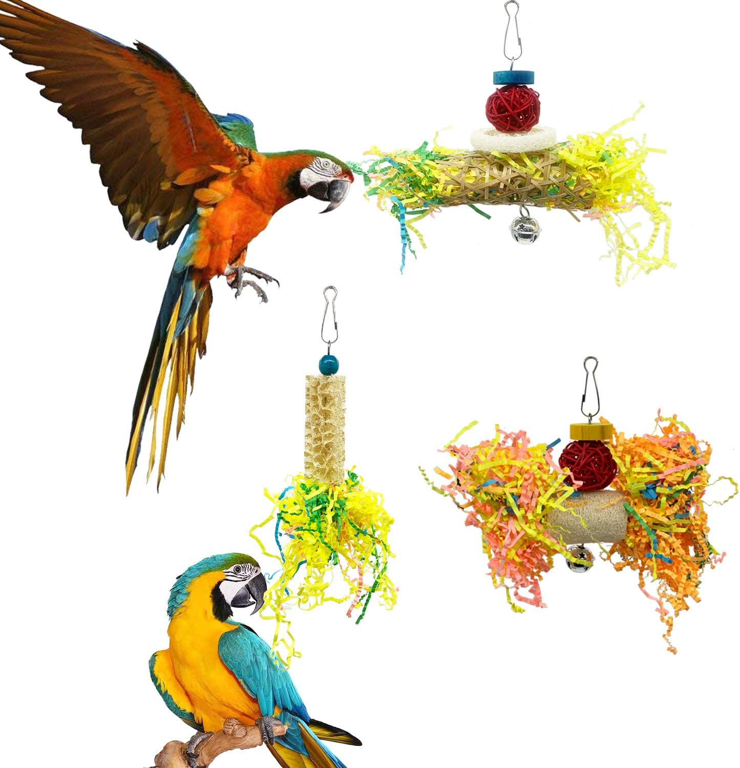 Ebaokuup Bird Parrots Shredding Toys Parakeet Chewing Toys Bird Loofah Toys Parrot Cage Shredder Toys Bird Foraging Hanging Toys Bird Accessories for Parrots Lovebird Cockatiel Conure African Grey image number 3