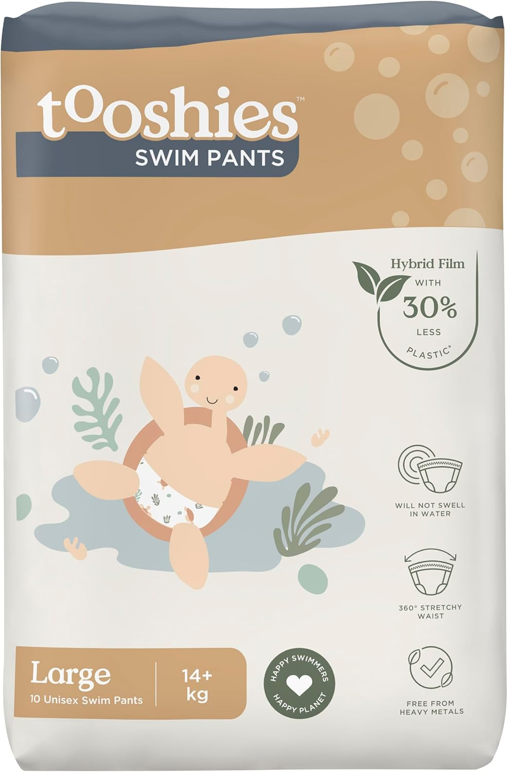 Tooshies | Swim Pants | Size Large 14+ Kgs | Hybrid Film with 30% Less Plastic | No Swell | Pull up and Tear off | Turtle Print | Unisex | 10Pk (Pack of 2) image number 3