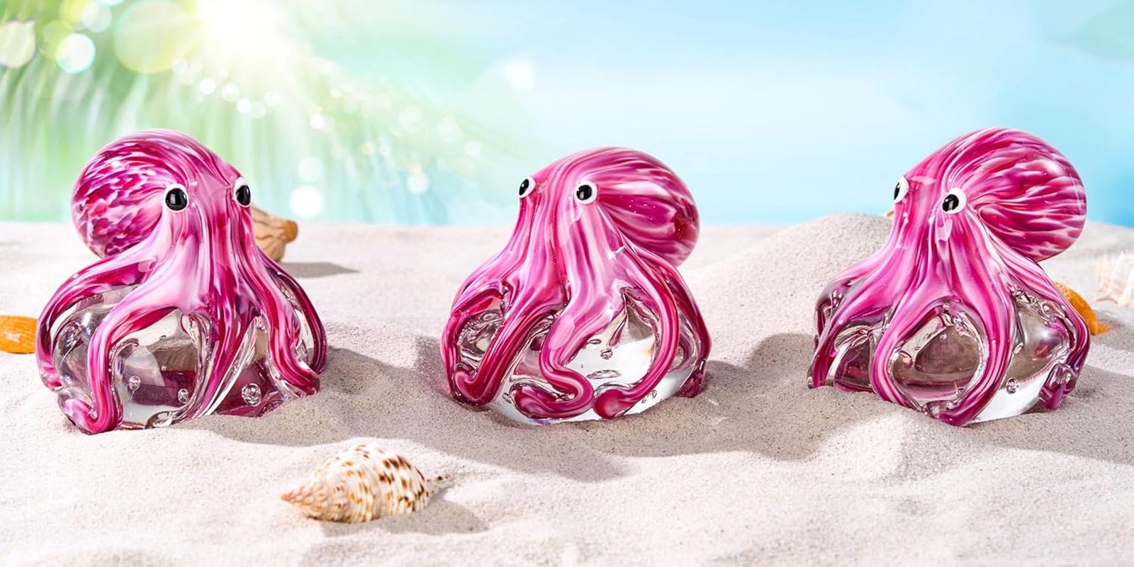 EUSTUMA Hand Blown Glass Octopus Figurine Ornament,Sea Animal Ornament for Fish Tank Aquarium,Sea Animals Collection for Birthday Gift,Glass Office Paperweight for Desk. image number 2