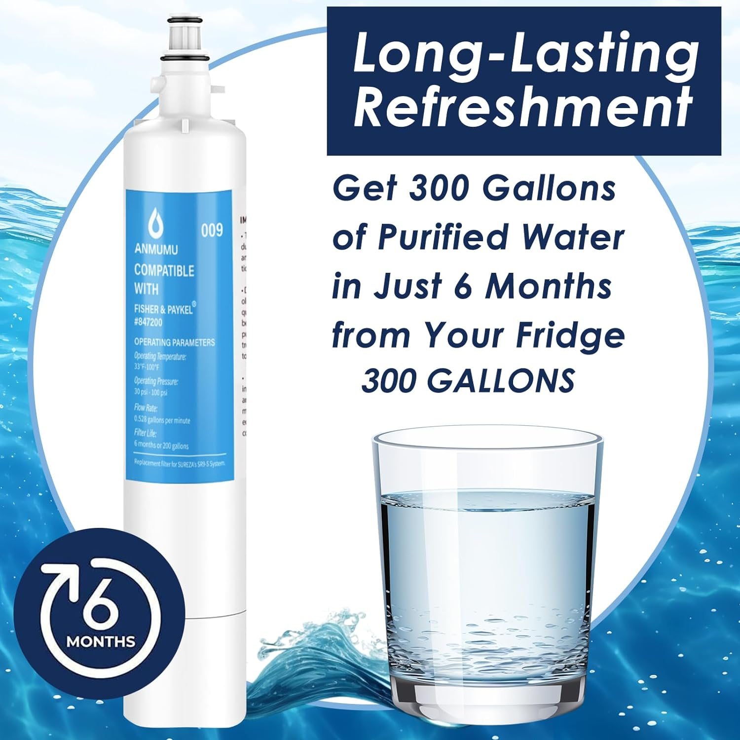 Anmumu 847200 Refrigerator Water Filters for Fisher & Paykel Refrigerators,Nsf 42 Replacement Forfisher & Paykel 847200,E522, E422, E402,4 Pack image number 2