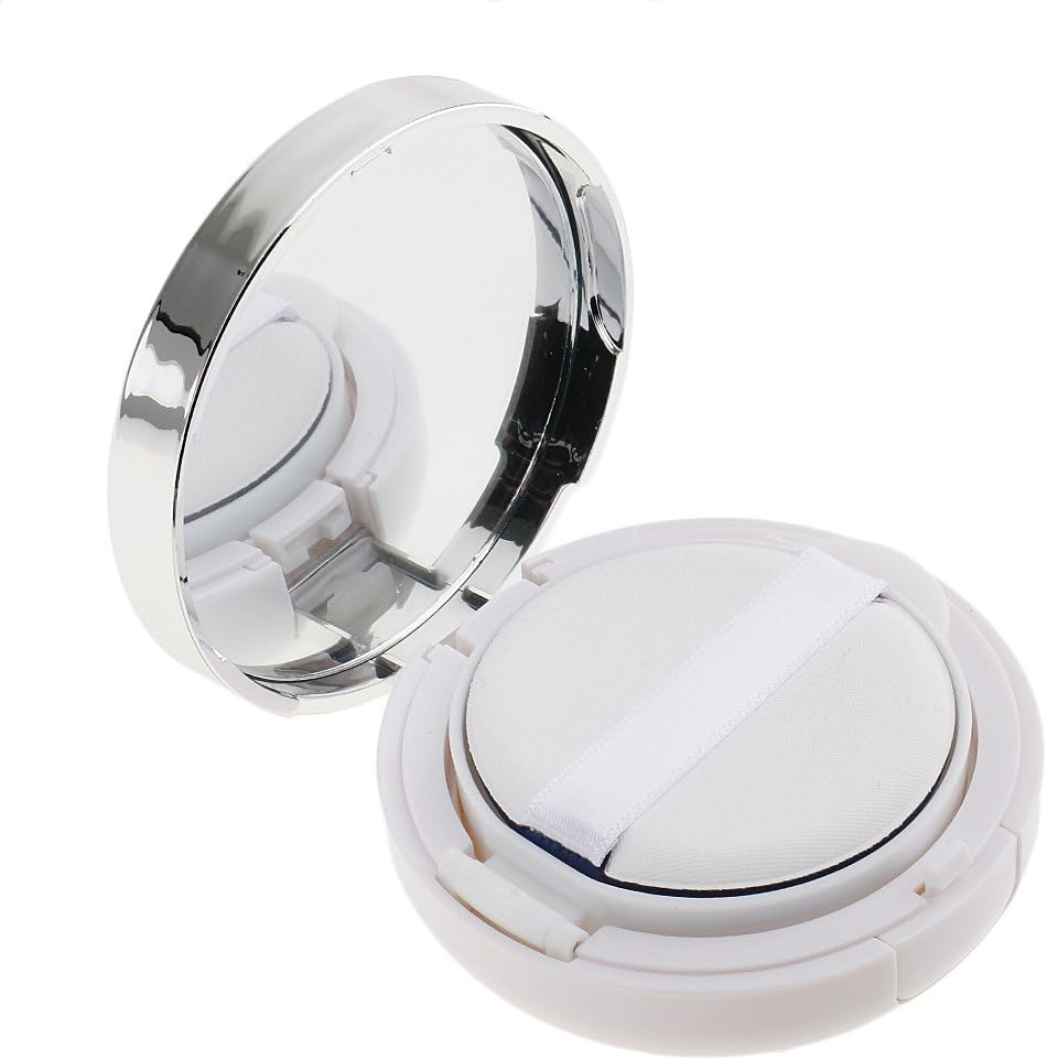 BAOBLADE Empty Luxurious Portable Make-Up Powder Cream Container Air Cushion Puff Case with Powder Puff and Mirror Foundation BB Cream Box Black White Pink Gold Edge - White, as Described image number 5