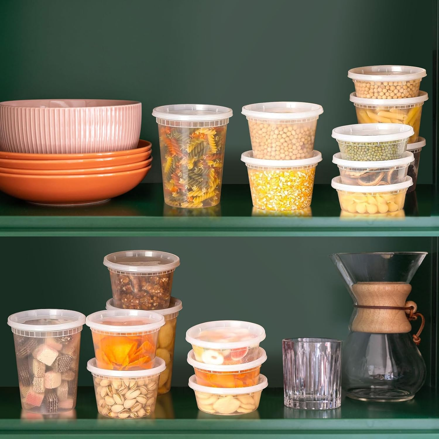 60-Set Deli Containers with Airtight Lids [20Sets-8Oz, 20Sets-16Oz, 20Sets-32Oz] - Bpa-Free, Leakproof, Microwave, Dishwasher & Freezer Safe - Good for Meal Prep, Portion Control, and Food Storage