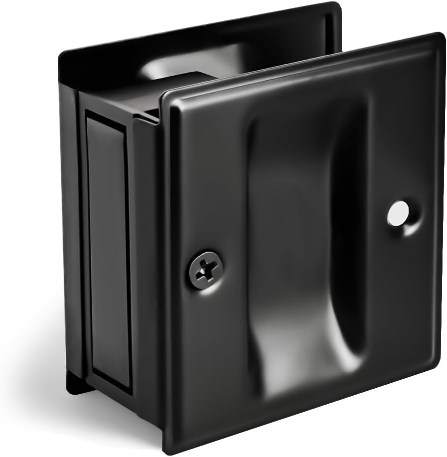 HOMOTEK 4 Pack Privacy Pocket Door Pull - No Switch Plate, Replace Old/Damaged Pull, 2-3/4'X2-1/2', for 1-3/8' Thickness Door, Black