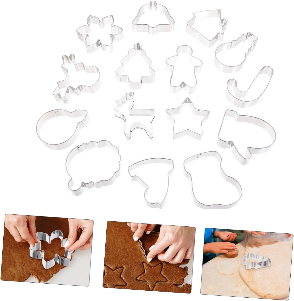 Amosfun 15Pcs Cookie Cutter Christmas Cartoon Baking Mold Stainless Steel DIY Cookie Cutter for Biscuits Baking Tool Christmas