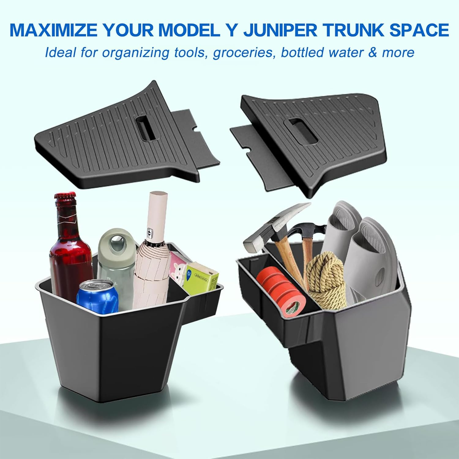 Car Rear Trunk Organizer with Lids for Tesla Model Y Juniper 2025 2026 TPE Side Cargo Storage Boxes TPE Waterproof Boot Tidy Bins Interior Accessories (Black) image number 6