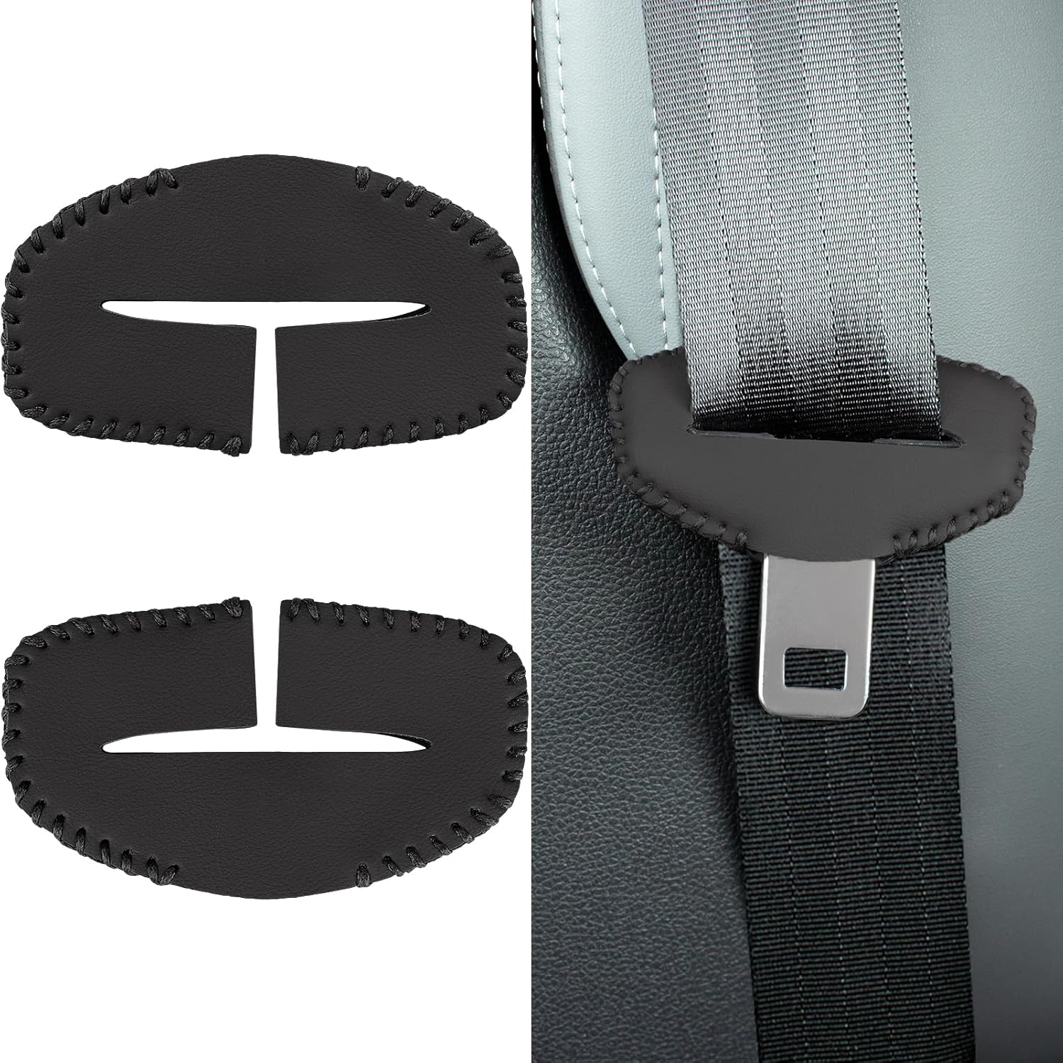 5PCS Seats Belt Buckle Cover,Car Seats Belt Fixing Buckle Decorate Protector Leather Cover,Seats Belt Silencer Clip Holster,Seats Belt Buckle Cover for Most Vehicles -Brown