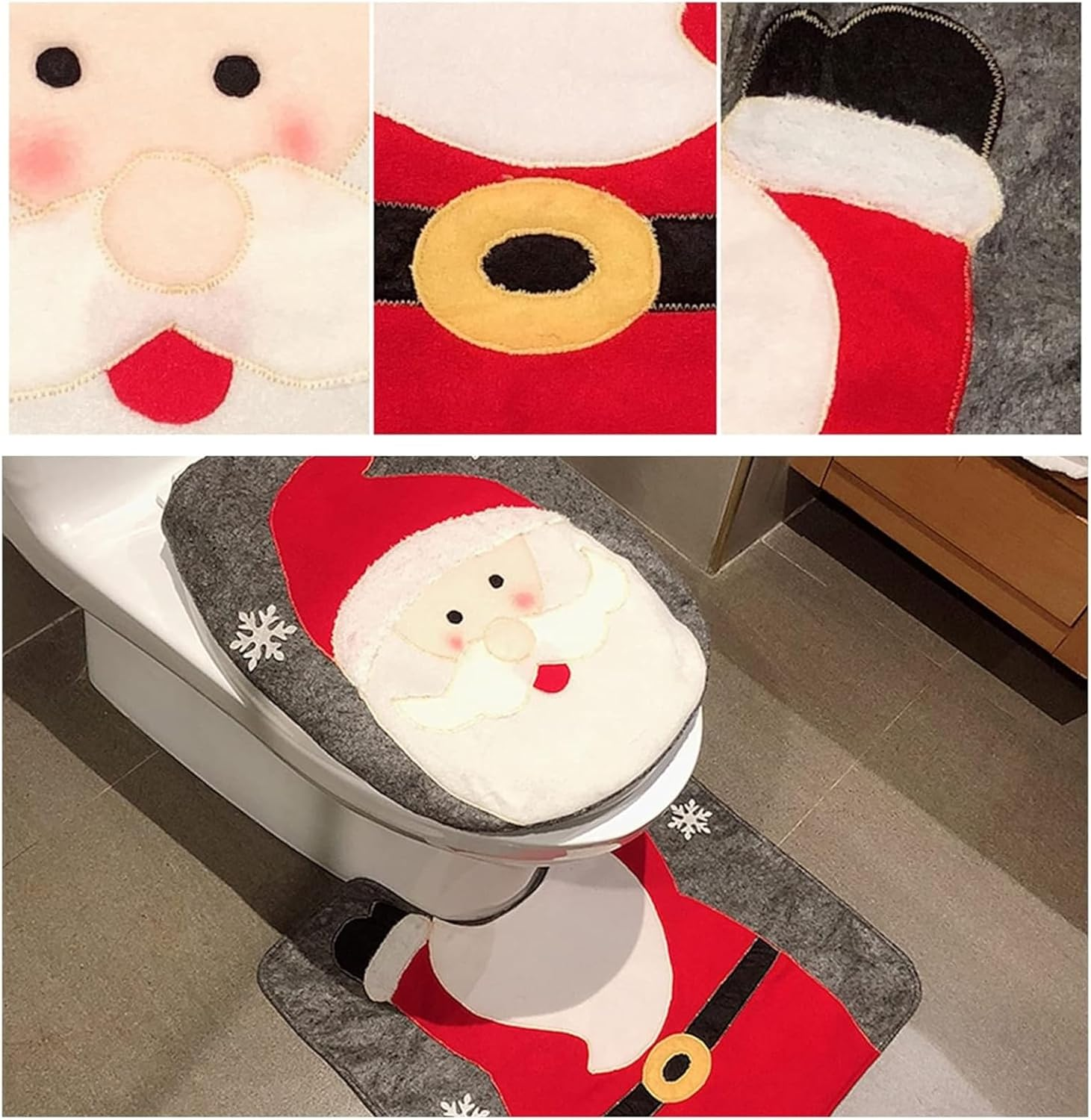 1 Piece Christmas Toilet Seat Cover Set, Bathroom Decor with Santa Design, Red Toilet Rug Mat and Tank Cover for Holiday Home Decorations image number 6