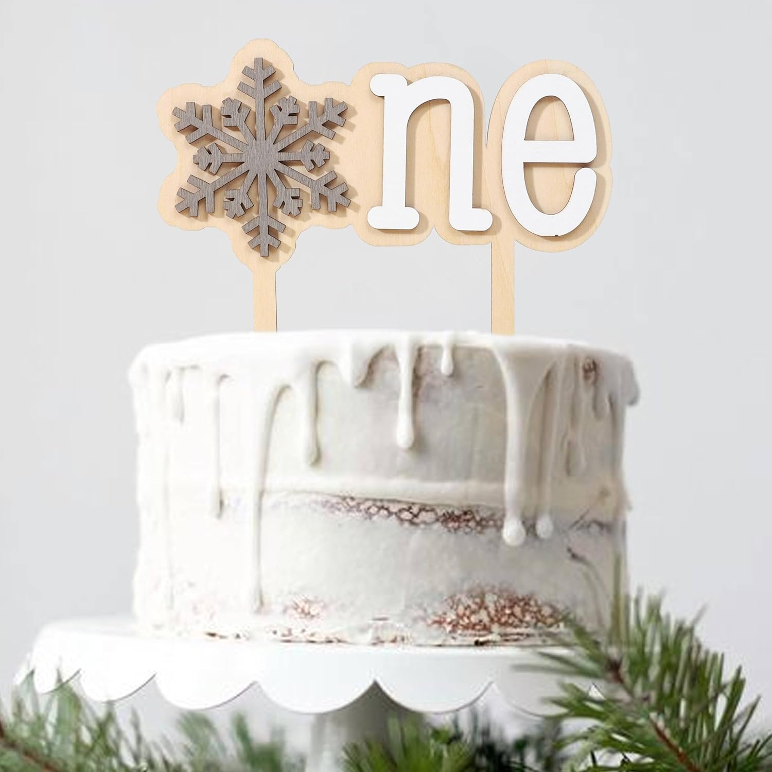 Wooden Snowflake One Cake Topper - Snowflake 1St Birthday Party Decorations, Winter Onederland First Birthday Cake Topper, Christmas Snowflake Holiday Party Supplies, Wooden Birthday Cake Decor image number 3