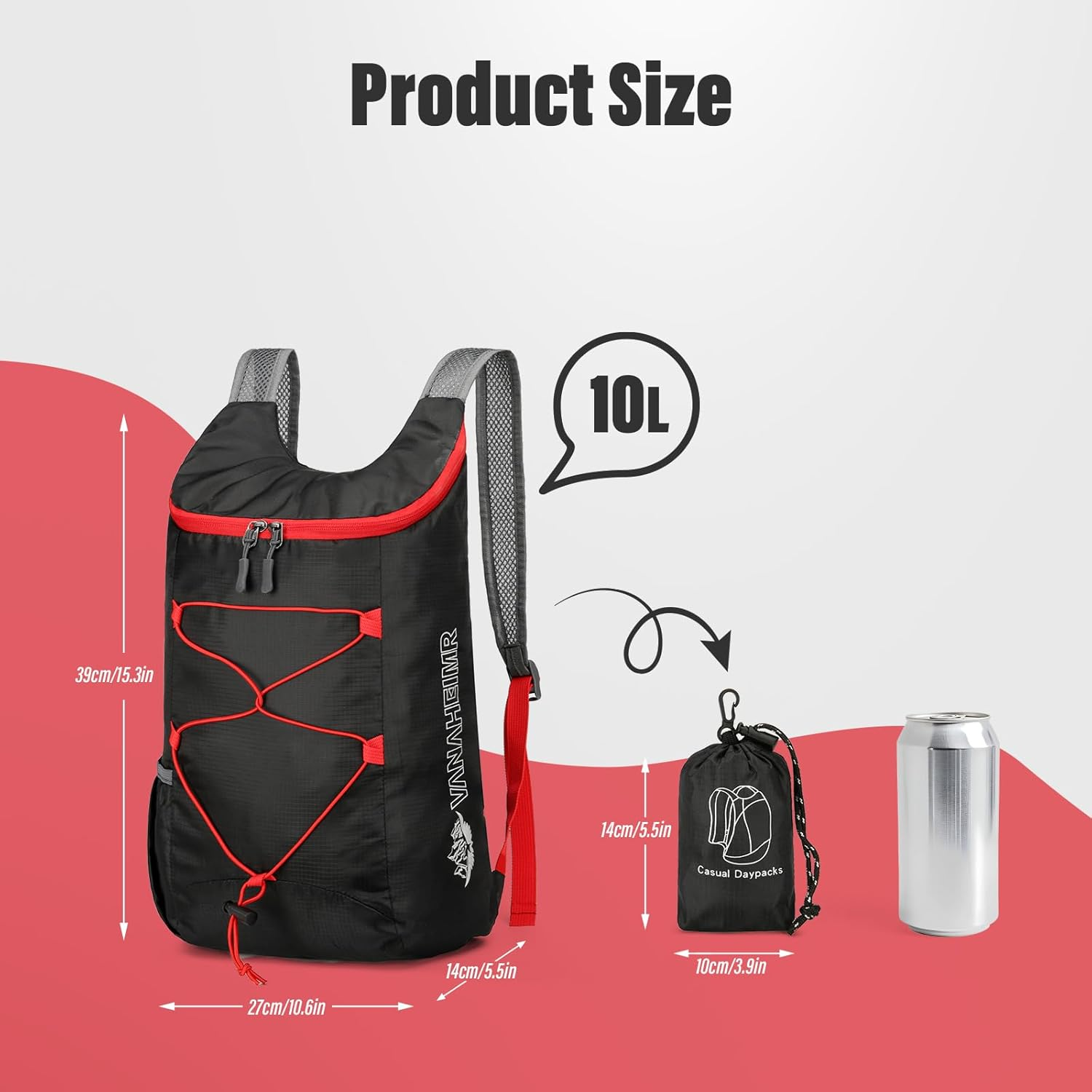 Viiotu 2 Pack Ultralight Backpack Water Resistant Travel Backpack Multifunctional Foldable for Men and Women Camping Hiking Cycling - Black  Grey image number 4