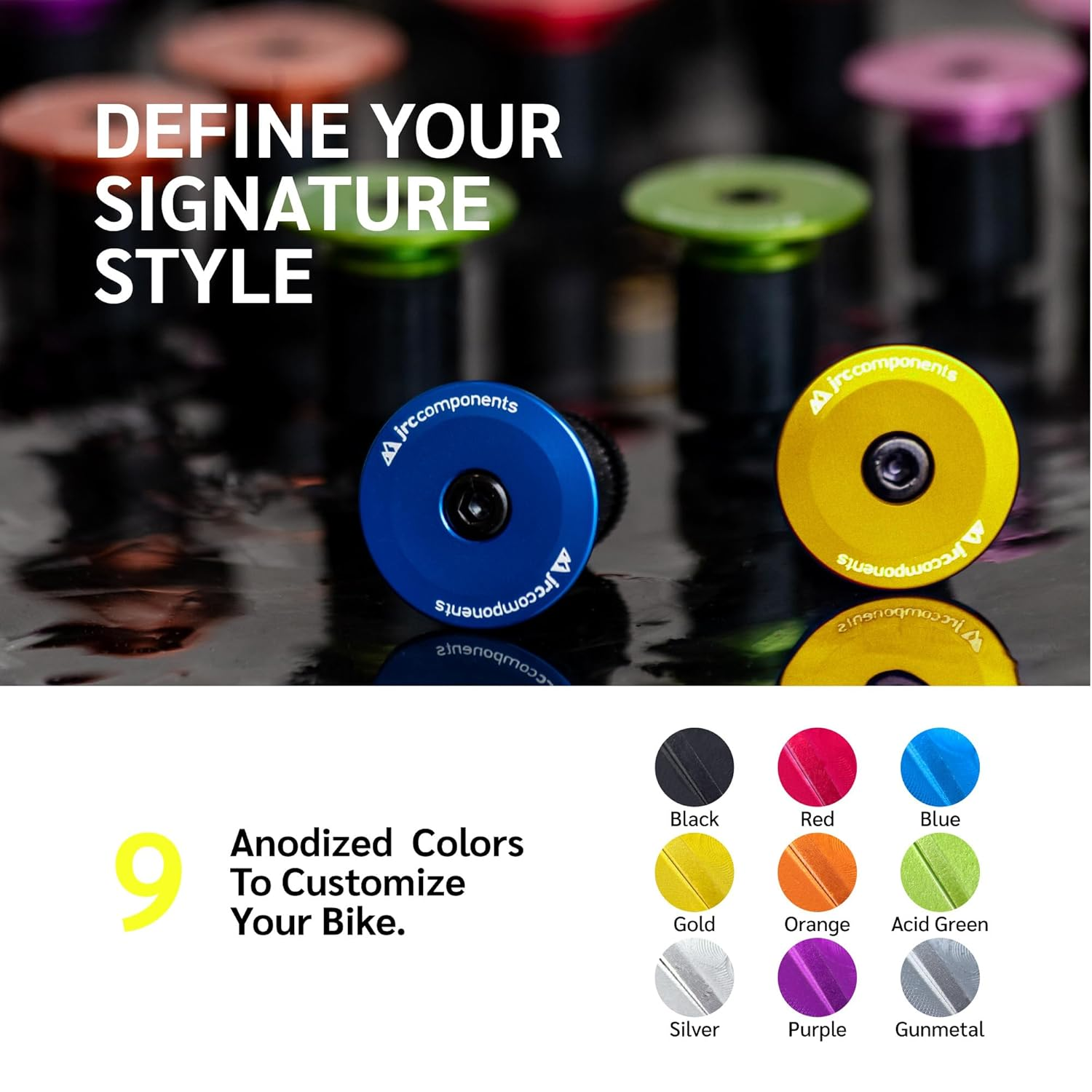 JRC Components Aluminum Handlebar Bike Bar End Plugs for Bicycles | Pack of 2 Handlebar Plugs - Bike Bar End Grips | Mountain Bike Bar End Caps for Road Bikes - Premium Bike Handlebar Caps [Gold] - Blue image number 4