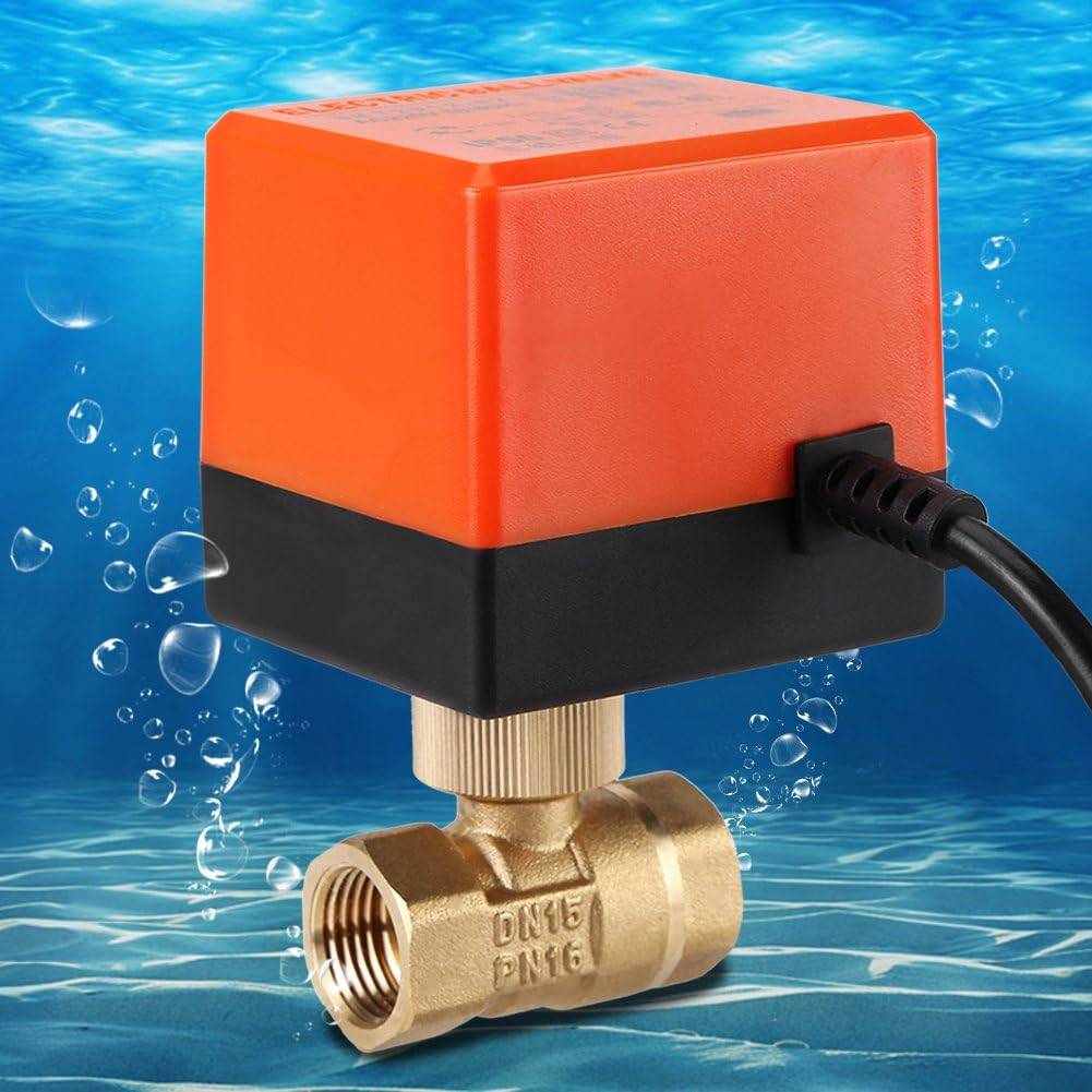 Motorized Ball Valve, AC 220V Brass Electrical Ball Valve 2 Way 3-Wire 1.6Mpa Thread, Energy Saving(Dn15) image number 1