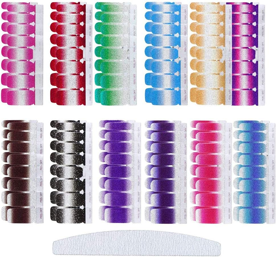 12 Sheets 96 Pieces Glitter Nail Stickers Self-Adhesive Nail Art Polish Decals Wraps Full Nail Shine Applique image number 4