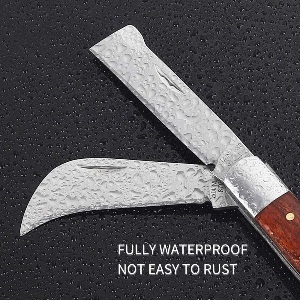 Pruning Knife Double Blade Grafting Knife Stainless Steel Garden Budding Knife Linsen-Outdoors Folding Pocket Knife for Grafting Multi Cutting Tool Weed Bushes Branches Mushroom Diggig Knife image number 4