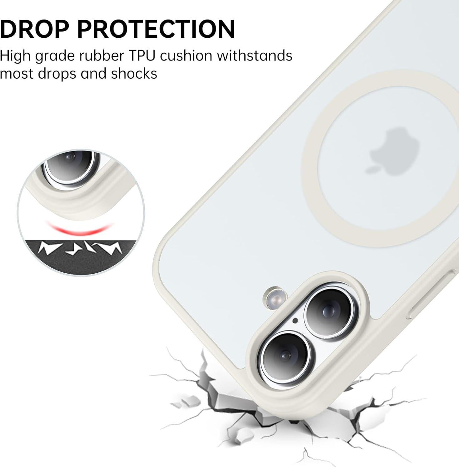 Guagua Mobile Phone Case for Iphone 17 Case [Compatible with Magsafe] Matte Magnetic Back Translucent Shockproof Drop Protection Protective Case Thin Case for Iphone 17 (6.3 Inch) Beige image number 3