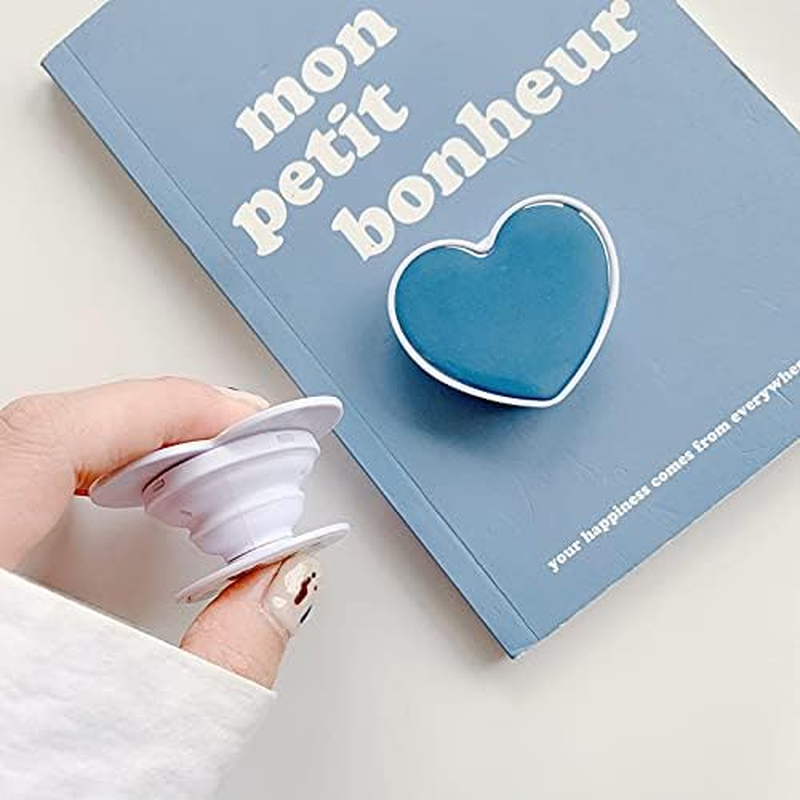 T Tersely 2Pack Cell Phone Holder for Kindle, Cute Heart Shape Collapsible Stand Expandable Multi Functional Mobile Phone Grip Stand Holder for Smartphone Tablet Cell Phone Accessory (Black+Pink) - Orange+Coral image number 3