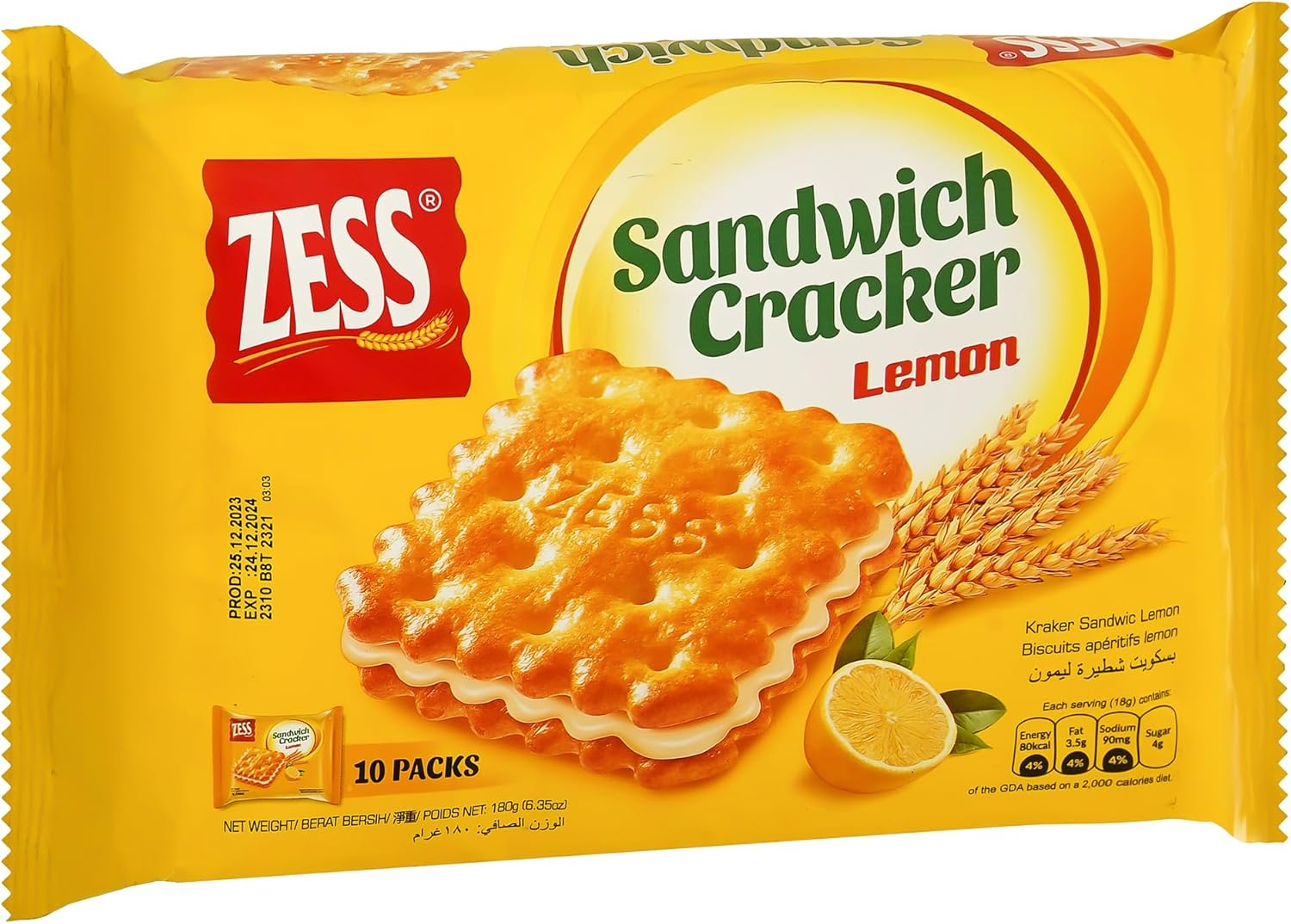 Zess Lemon Sandwich Cracker, 180 G