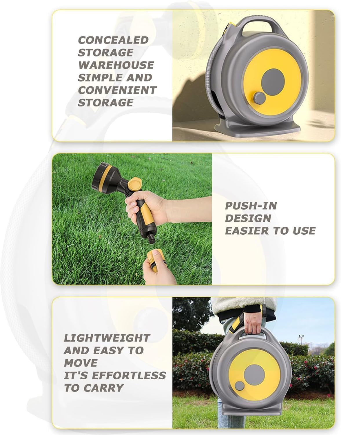 Retractable Garden Hose Reel, 20M+2M,10 Pattern Nozzle, Any Length Lock, Slow Rewind, Easy to Put Back,Wall Mounted, for Watering/Washing/Cleaning(Yellow) image number 5