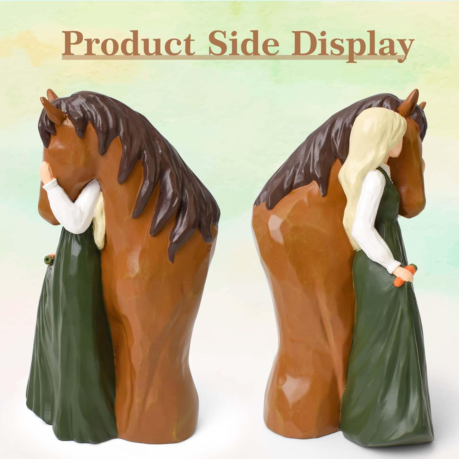Horse Gifts for Girls Women Horse Lovers, Hand-Painted Girl Embraces Horse Figurines, Resin Horses Decor Statue Memorial Gifts for Birthday Christmas image number 2