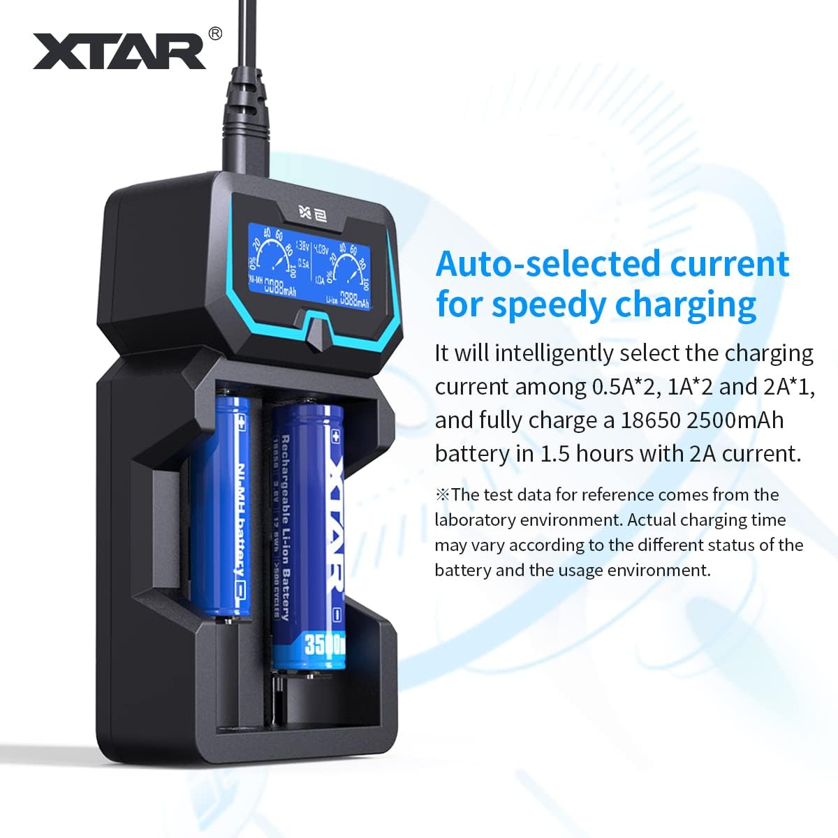 XTAR X2 2-Bay LCD Universal 18650 Charger Extended Version 2A Fast Charger for Rechargeable Batteries Li-Ion 26650 21700 18350 16340 14500 Ni-Mh AA AAA image number 2