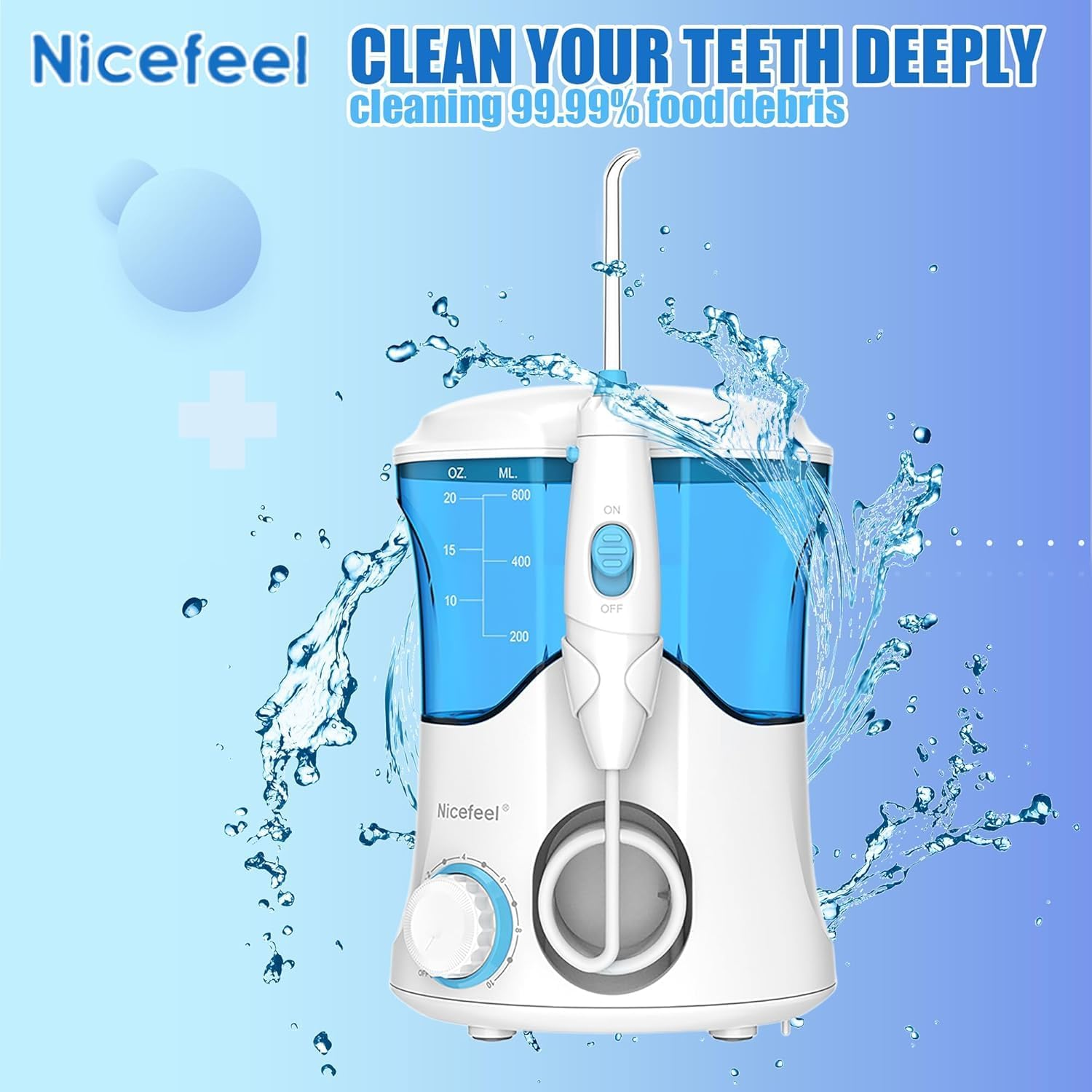 Nicefeel Water Dental Flosser for Teeth/Braces,10 Pressure Levels, 7 Water Jet Tips for Family, 600ML Electric Water Dental Oral Irrigator for Teeth-Clean image number 1