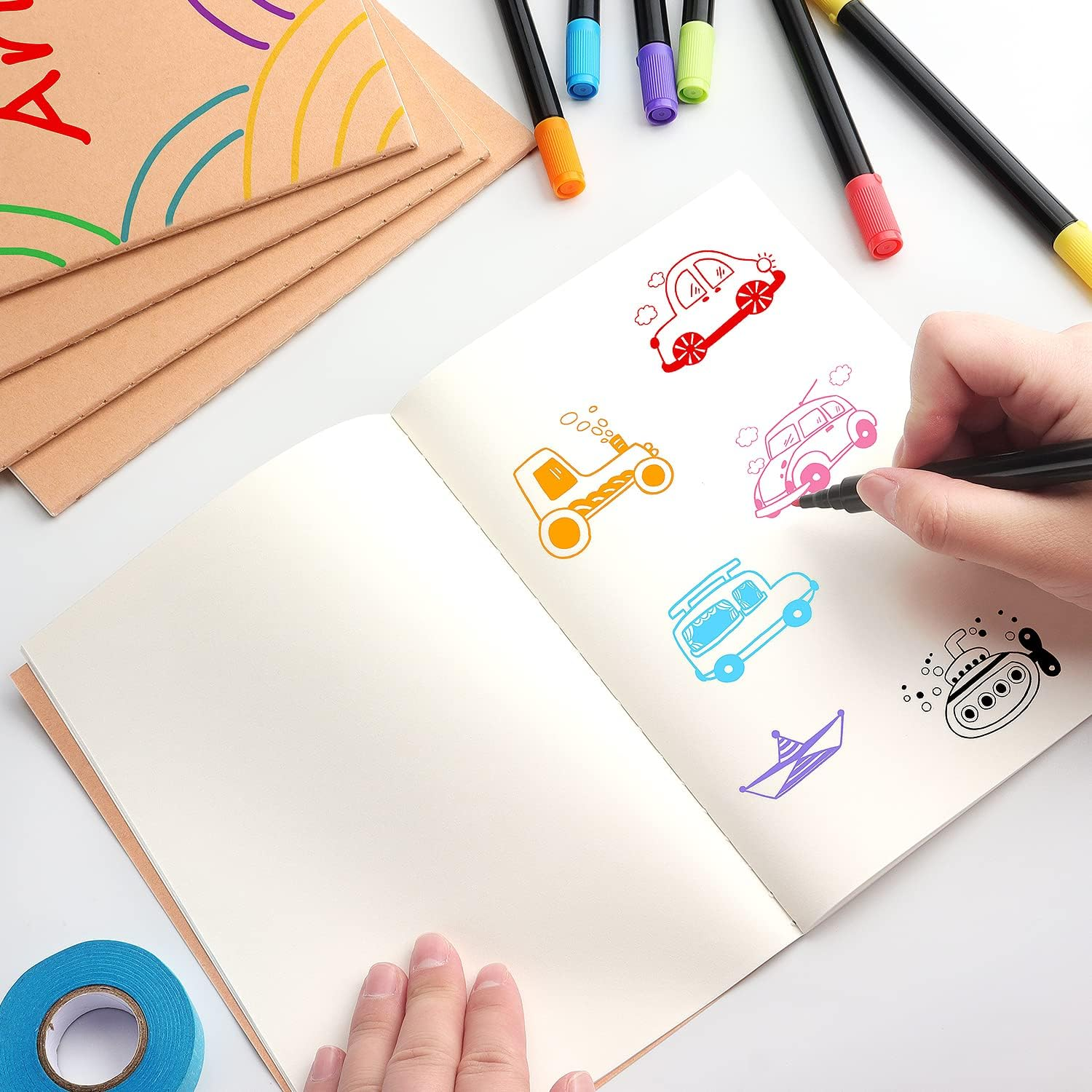 FACAICAI 4 Pc Notebook Journals for Travelers, Students and Office, Writing Sketchbook Memo Diary Subject Notebooks Planner with Blank Paper, 60 Pages, 30 Sheets, 8.3X5.5 Inch, A5 Size image number 5