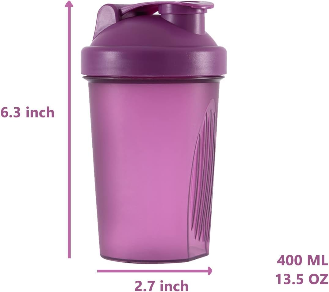 Shaker Bottle Protein Shakes and 16-Ounce/400Ml Shakers Bottles with Whisk Balls,Non-Bpa Plastic(Purple+White(2Pcs)) image number 3
