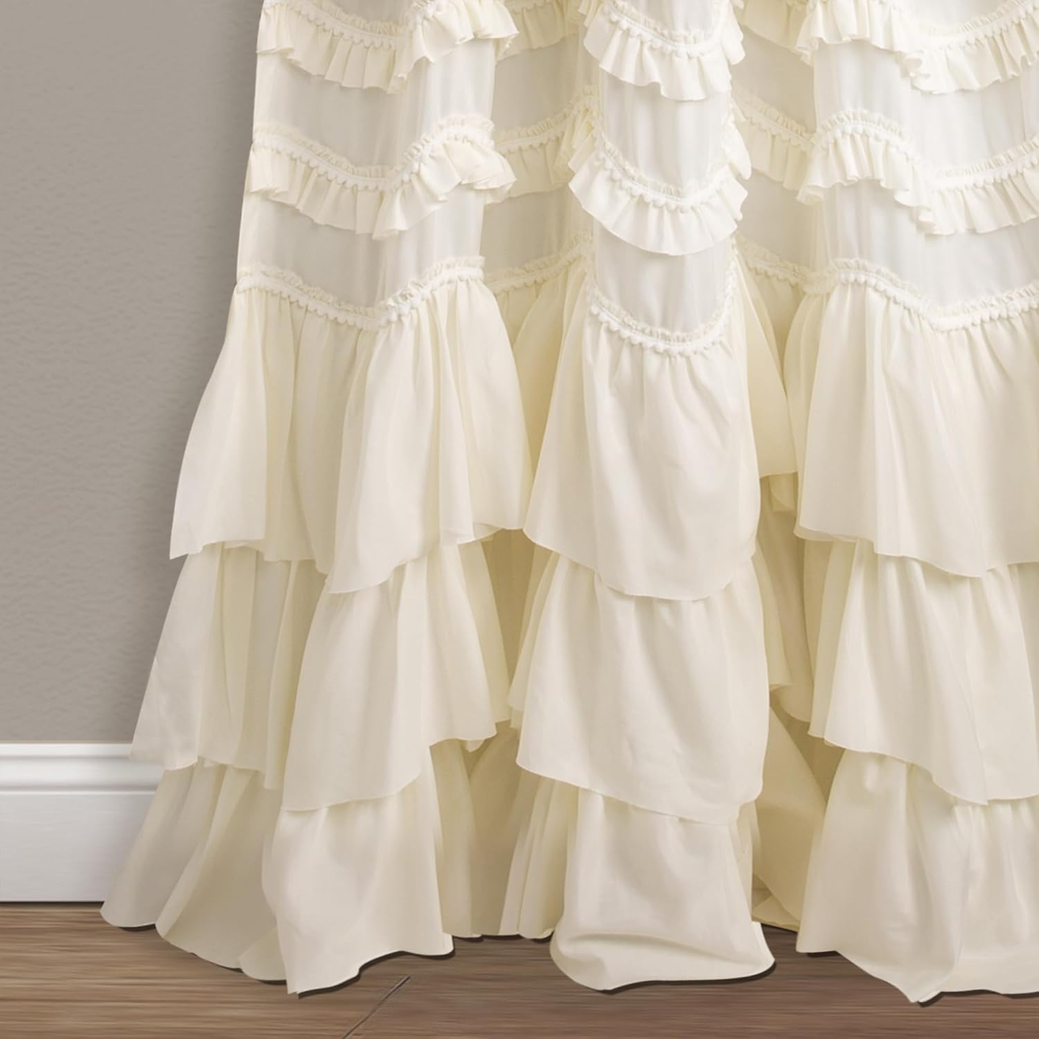 Lush Decor Kemmy Curtain | Ruffled, Textured Shabby Chic Style Window Panel for Living, Dining Room, Bedroom (Single), 84&rdquo; X 52&rdquo;, Ivory image number 6