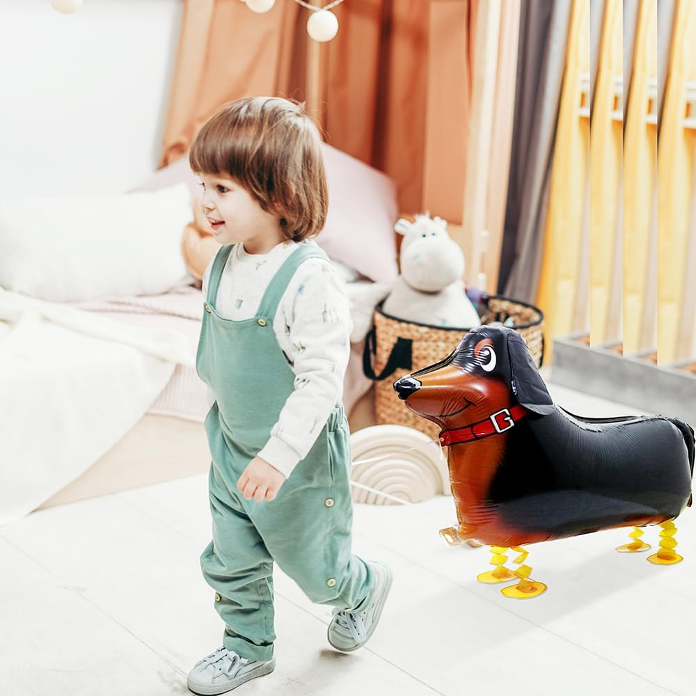 4 Pack Dachshund Dog Balloons, Air Walker Pet Animal Doggy Party Decoration, Brown, Black, 4 Count, 24'' image number 5