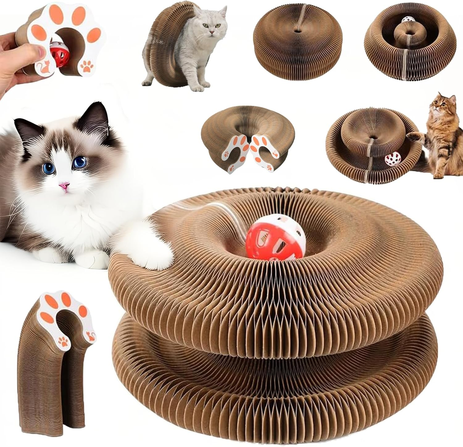 Magic Organ Scratch Board,Foldable Accordion Toy,Interactive Scratching Pad with Endless Shapes,Cardboard Scratch Pad for Indoor Cats,Eco Friendly Cat Toy,Cardboard Cat Scratchers for Indoor Cats image number 1