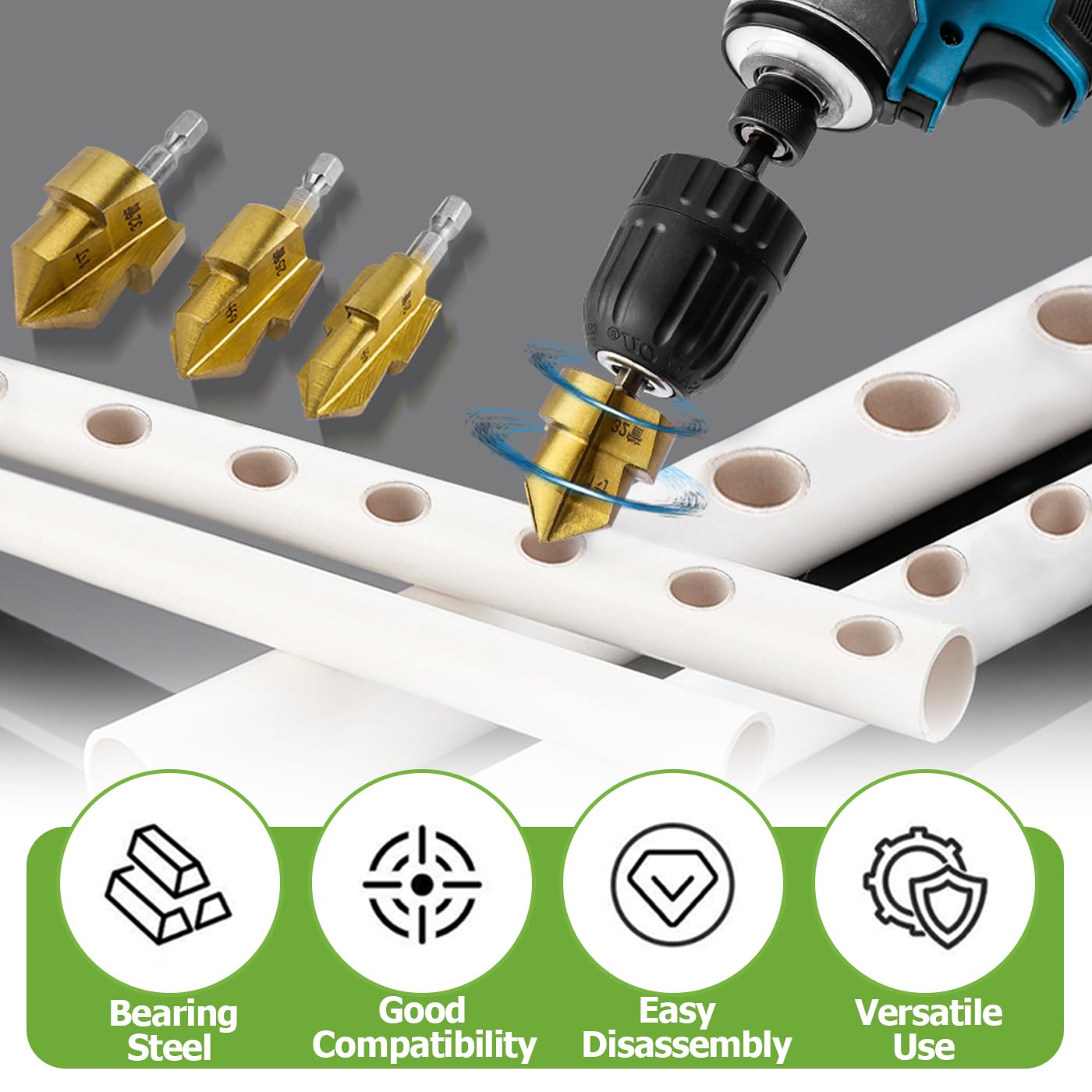 3 Pcs PPR Lifting Step Drill Bits, 1/4" Hex Shank Water Pipe Expansion Drill Lift Stepped Reamer Drill Bit Set Tube Reaming Plumbing Puncher Repair Tool for 1/2" 3/4" 1" Pipes