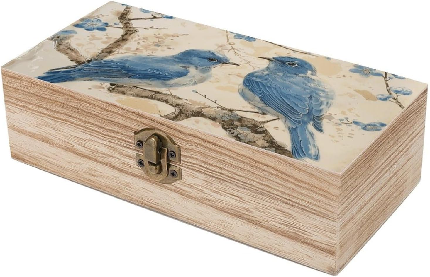 Blue Bird Wooden Box Wood Wedding Keepsake Boxes with Lids Small Decorative Boxes Lightweight Wooden Memory Storage Box for Crafts Keepsakes Jewelry Photo Letter Storage image number 5