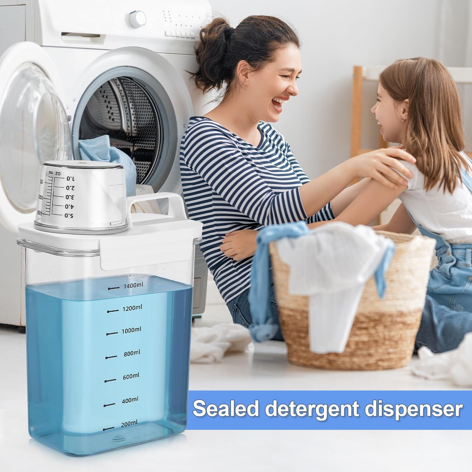 1800 Ml Airtight Detergent Dispenser with Measuring Cup, Multi-Purpose Washing Powder Dispenser for Powder, Washing Powder Storage Box, Laundry Detergent Box, Storage Container for Detergent, Food