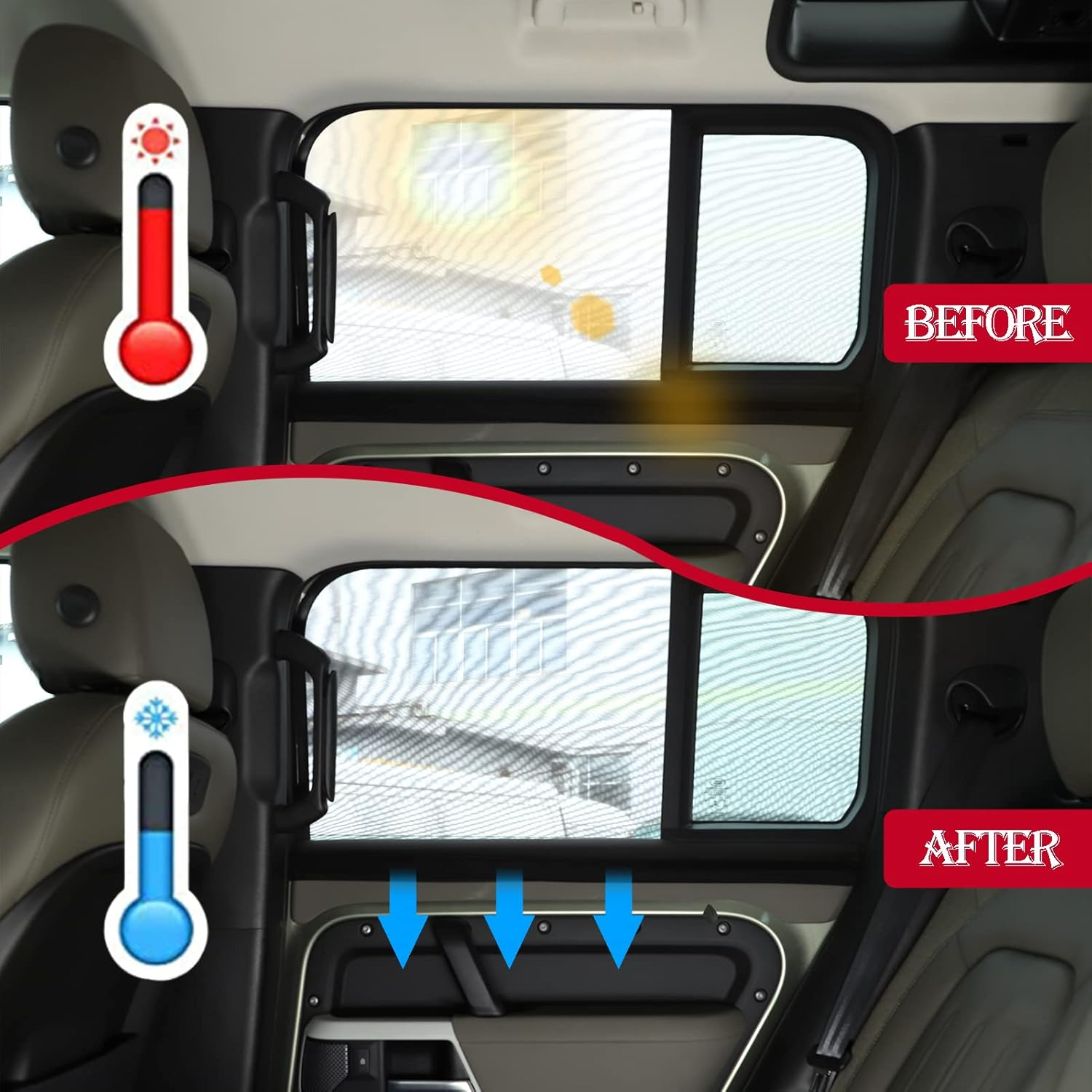 LLKUANG 100% Protection from Bugs Compatible with Land Rover Defender 90 110 2004-2022 Shade Breathable Mesh Car Curtains Door/Window Net Car Window Screens for Camping-2Pcs