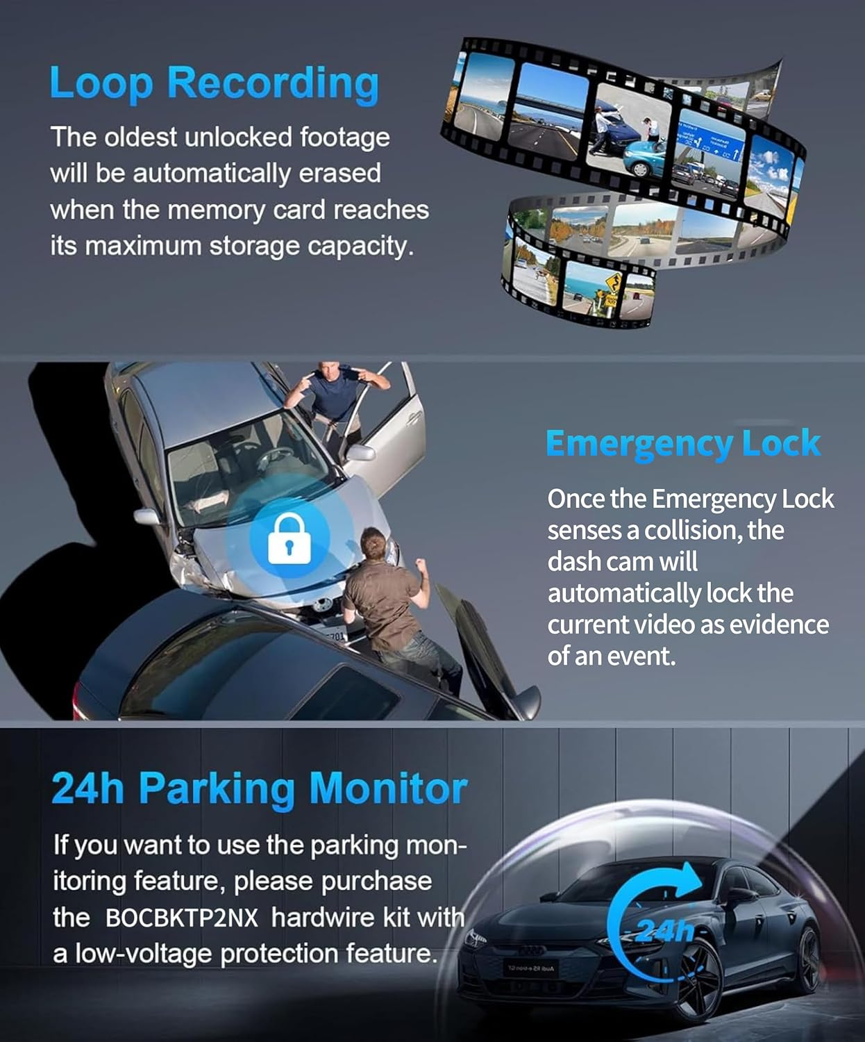 Rhorawill 360&deg; View 4 Channel Dash Cam Front and Rear inside Left Right,Car Dashboard Recorder with 5G Wifi Gps,Quad Dash Camera for Cars,Parking Mode,Night Vision,150&deg; Wide Angle 3&rdquo; Tft,Free 128GB image number 4