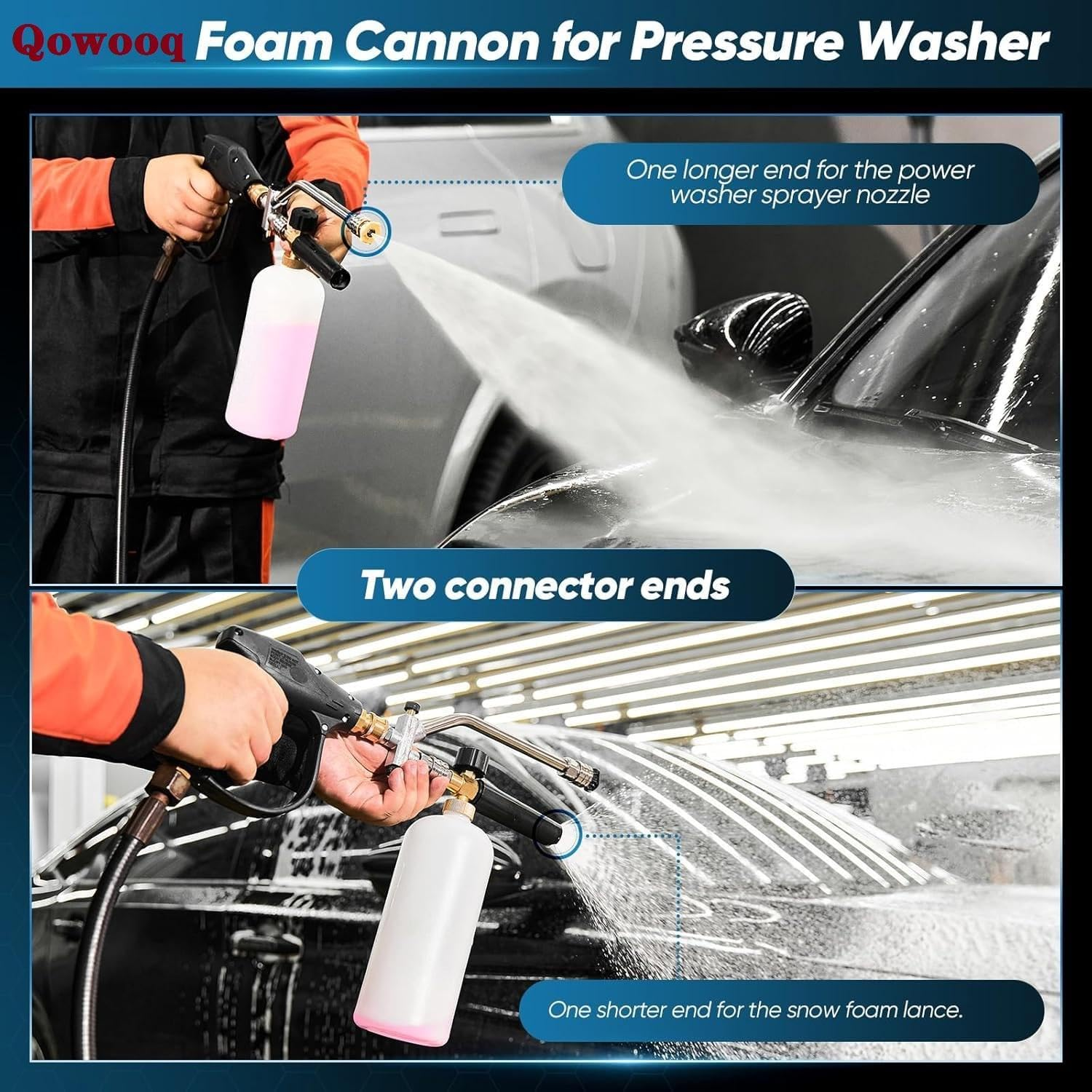 Foam Cannon Pressure Washer Kit - Double Nozzle Sprayer, Connector | Versatile Cleaning Accessory, High-Pressure Detailing Tool with Multi-Purpose Use during Home Exterior Washing, Auto Care, Garden image number 2