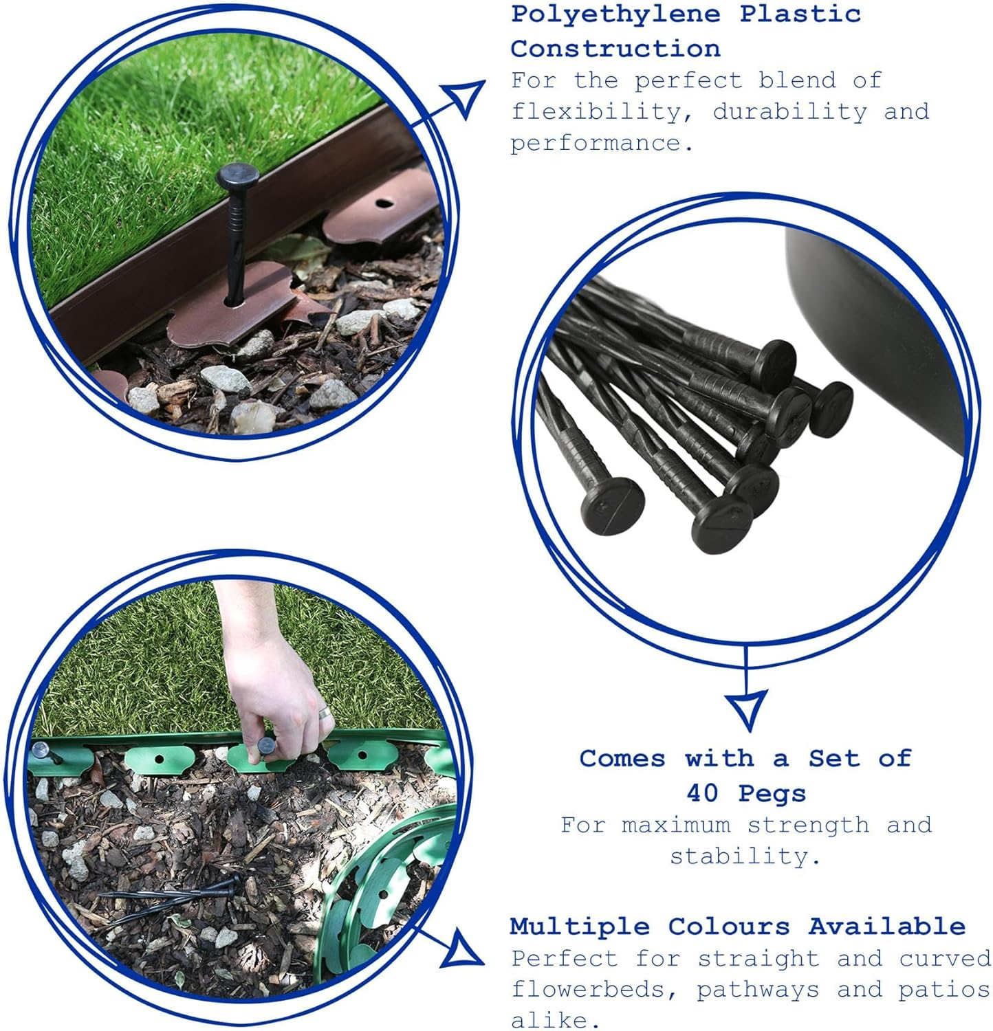 1X Flexible Plastic Lawn & Path Edging with 40 Pegs - 10M X 4Cm - Black - Garden Grass Flower Plant Bed Stone Path Border Edge Roll - by Harbour Housewares image number 1