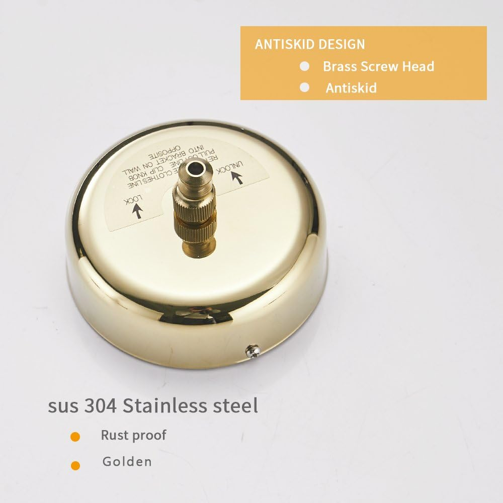 Besy Retractable Clothesline SUS304 Stainless Steel Clothes Dryer with Adjustable Stainless Steel Rope String Hotel Style Heavy Duty,9.2 Feets,Golden Finish, round Style image number 3