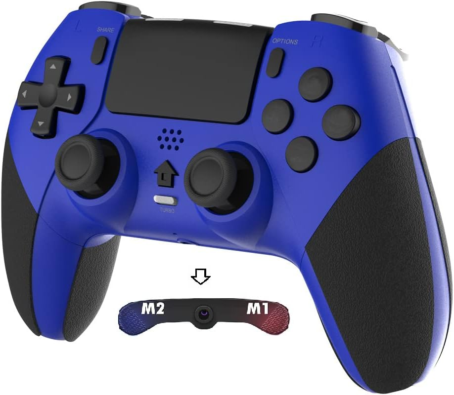 Pro Controller Compatible with PS4/PS4 Pro/Ps4Slim - Wireless Controller with Built-In Speakers/Precise Joysticks/Turbo/Advanced Buttons Programming, and 800Mah Rechargeable Battery (Black Blue) (Black)