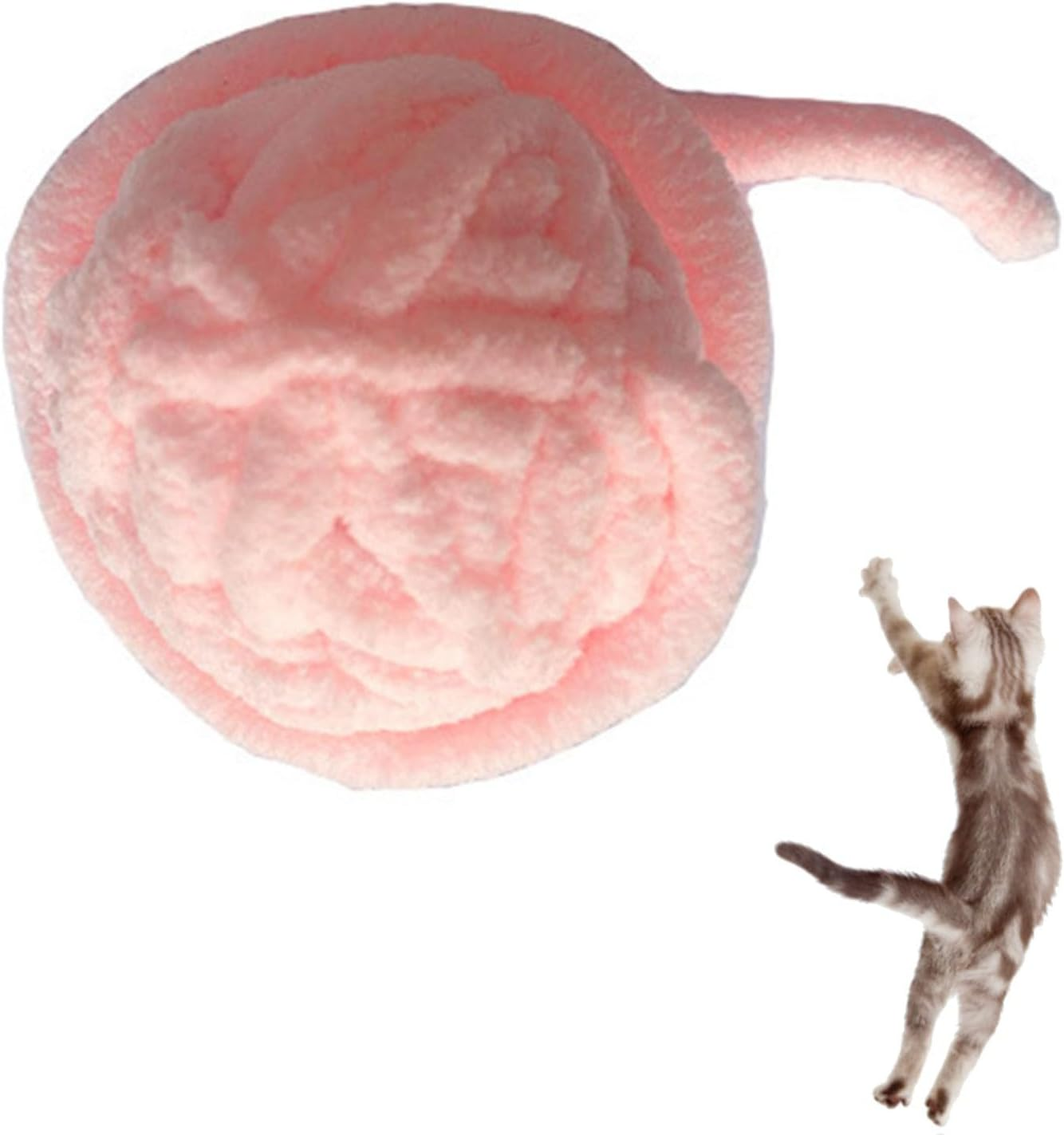 Cat Yarn Ball Toy, Fun Bite Resistance Woolen Yarn Cat Ball Toy with Bell, Furry Rattle Ball Interactive Cat Toys Balls Soft Fuzzy Balls Cotton Thread Ball Toys for Cats Kittens Puppies Self(Pink) - Colorful (Blue) image number 3