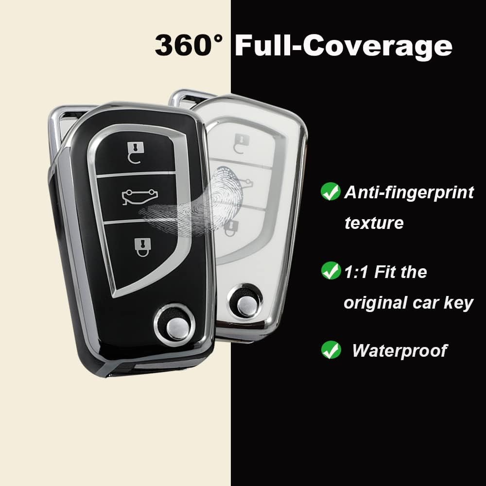 TPU Flip Car Key Fob Cover Fit for Toyota Aygo Yaris Corolla Auris Avensis Hilux Rav4 2010-2020 Key Case Shell Key Holder Bag Keychain Keyring Decoration Accessories 2 Buttons White image number 4