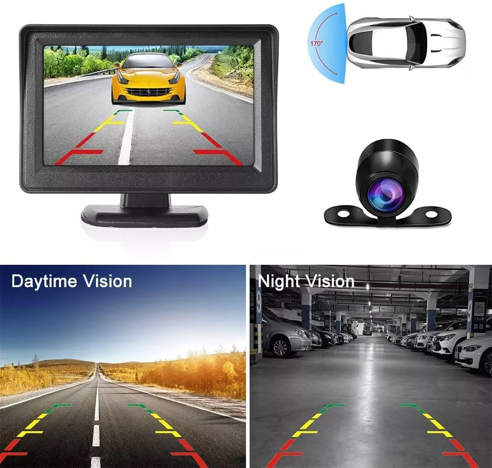 4.3" HD TFT LCD Monitor Car Reverse Camera Kit Rear View Backup IR Night Vision