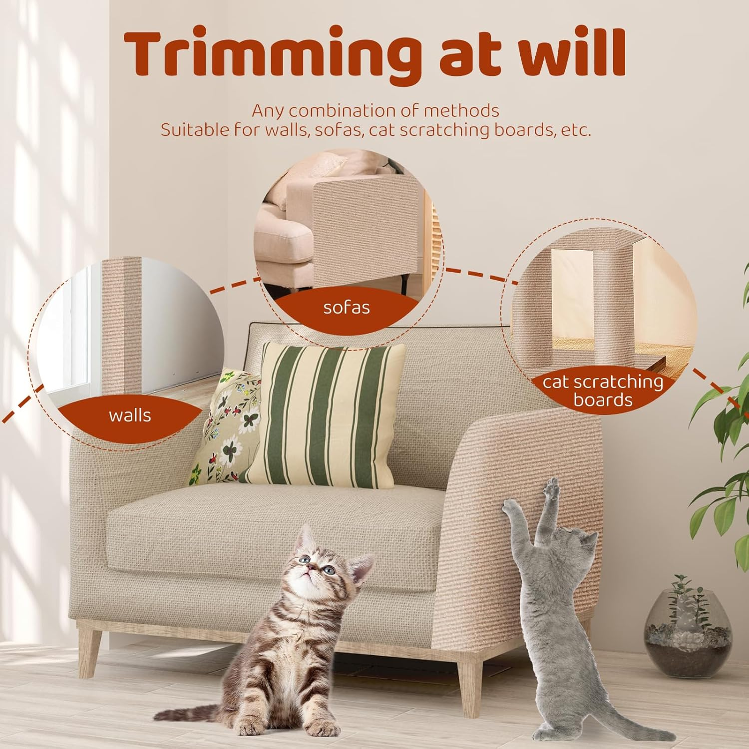 YAOZUP Cat Scratching Mat, DIY Cut to Size, Cat Scratching Mat, 200 X 40 Cm, Scratching Mat, Cat Scratching Mat, Self-Adhesive, Sofa Scratch Protection, Cat Wall, DIY Climbing Cat Scratcher image number 5